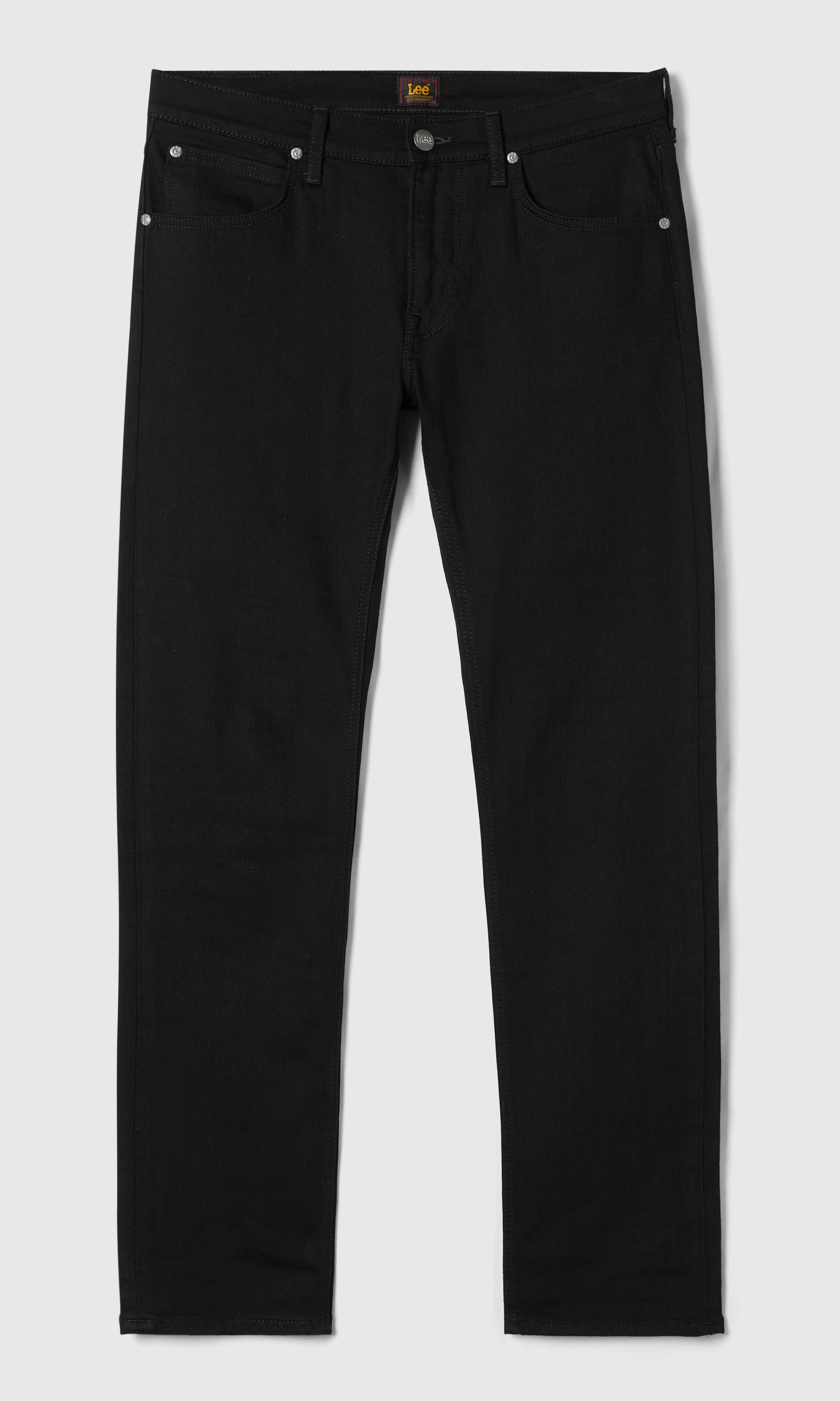 Luke Svarta Jeans. Front. Flat.