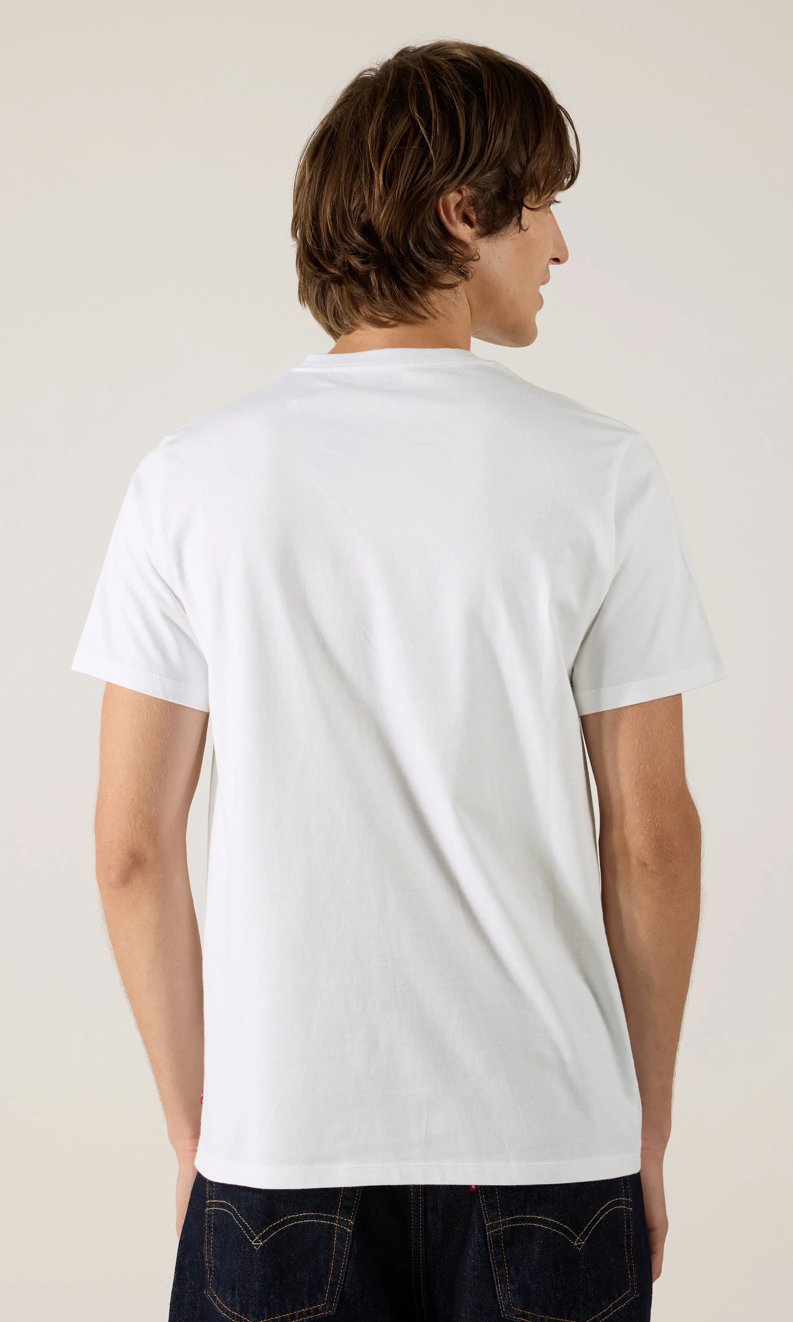 Graphic Set In Neck Vit T-Shirt. Back. Model.