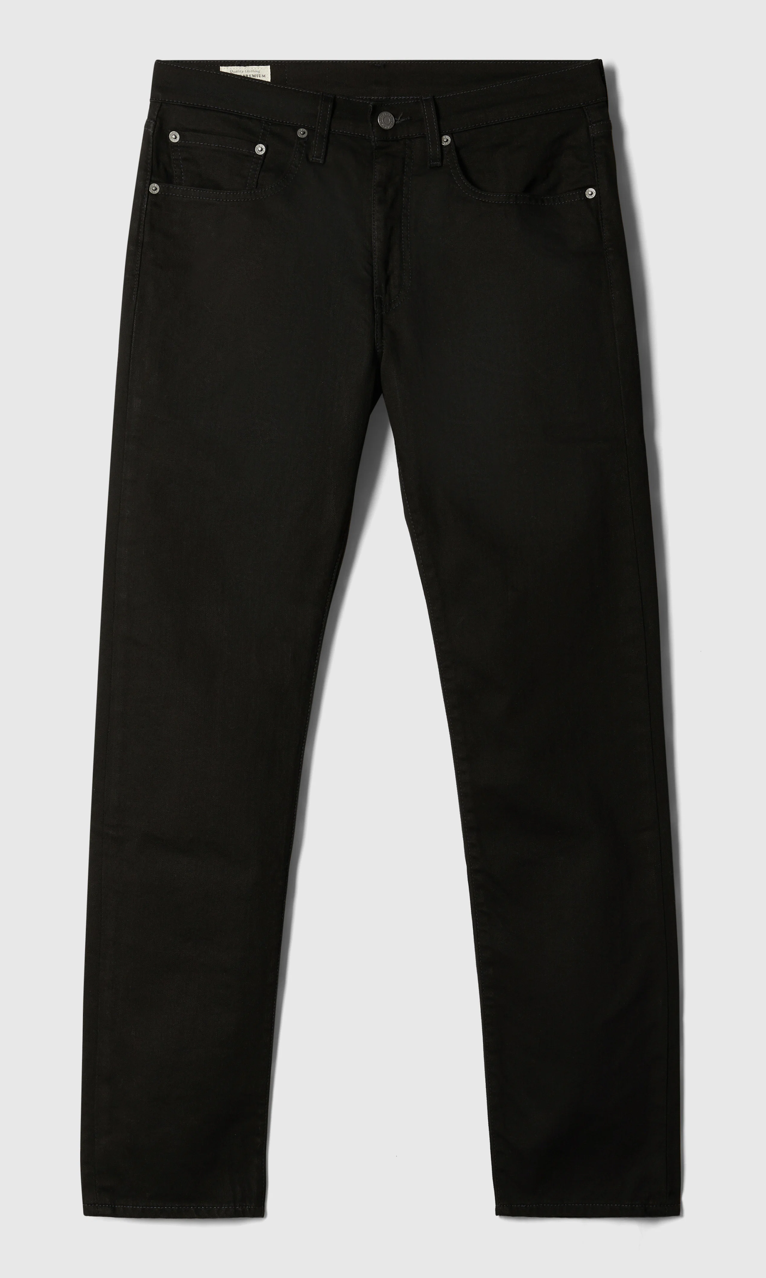 502™ Tapered Svarta Jeans. Front. Flat.