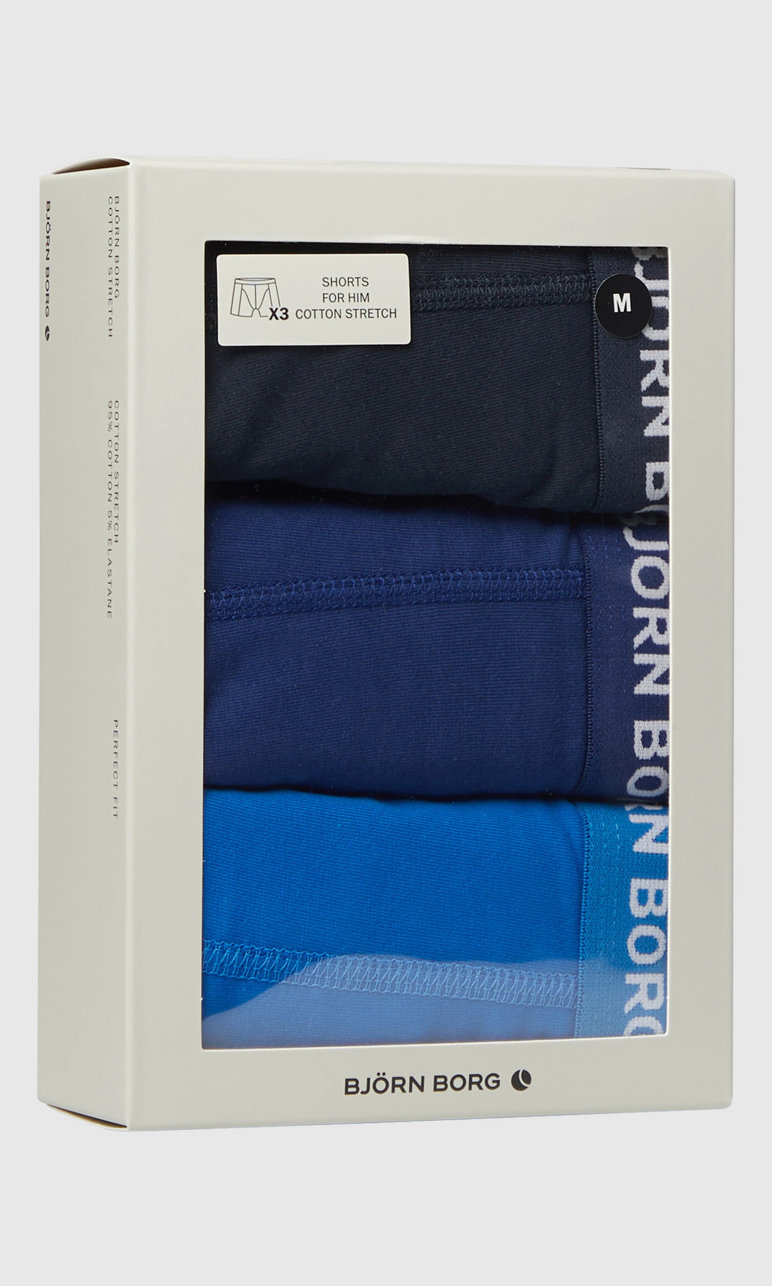 3-Pack Cotton Stretch Blå Boxer. Detail 1. Flat.