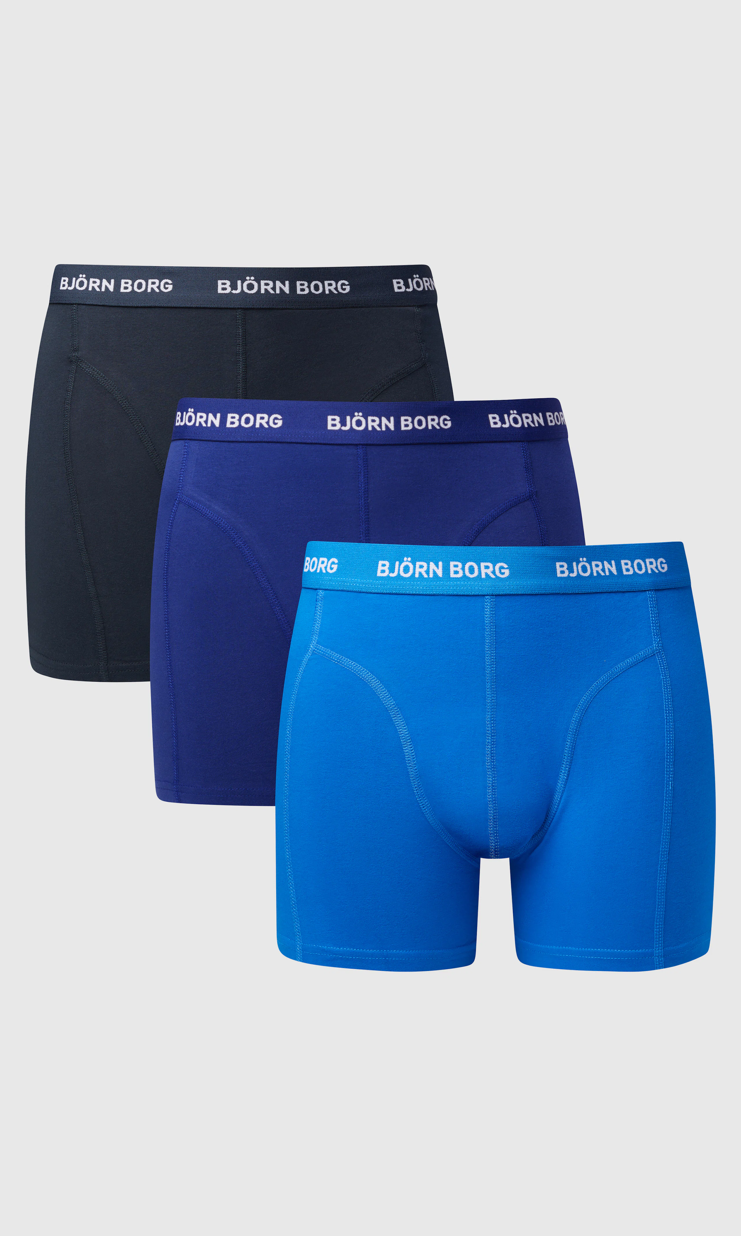 3-Pack Modern Cotton Stretch Blå Boxer. Front. Flat.
