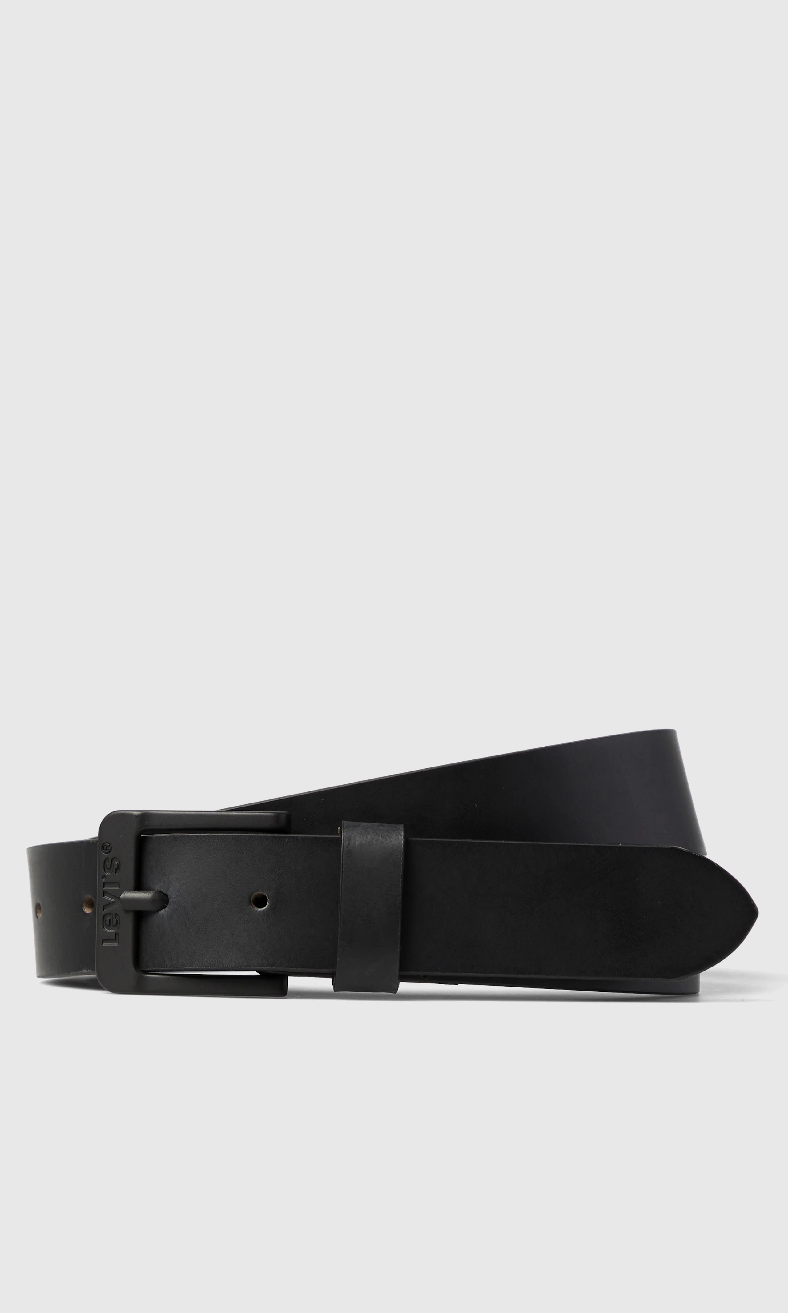 New Duncan Svart Skinnbälte. Front. Flat.
