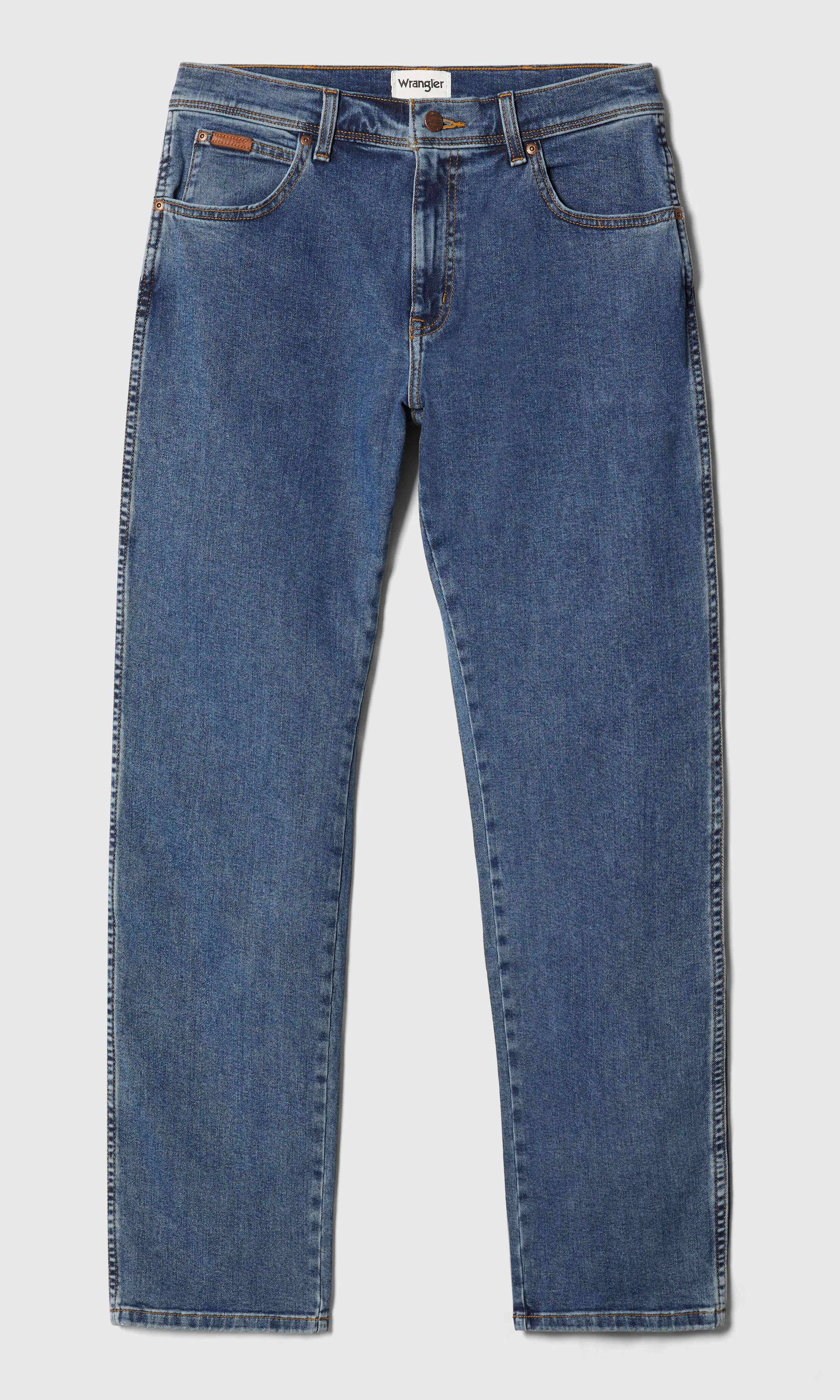 Texas Straight Medium Blå Jeans. Front. Flat.
