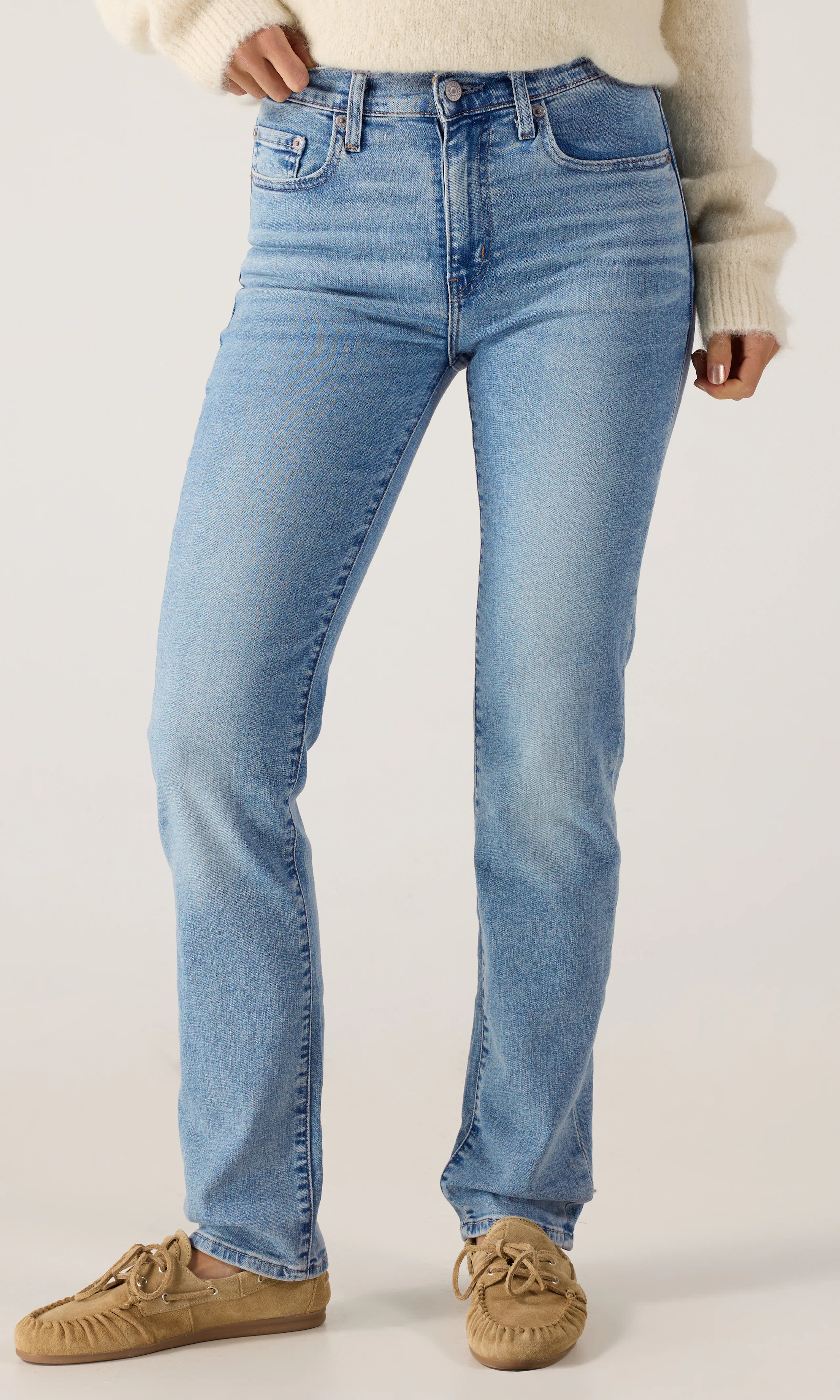 724™ High Rise Straight Lys Blå Jeans. Front. Model.