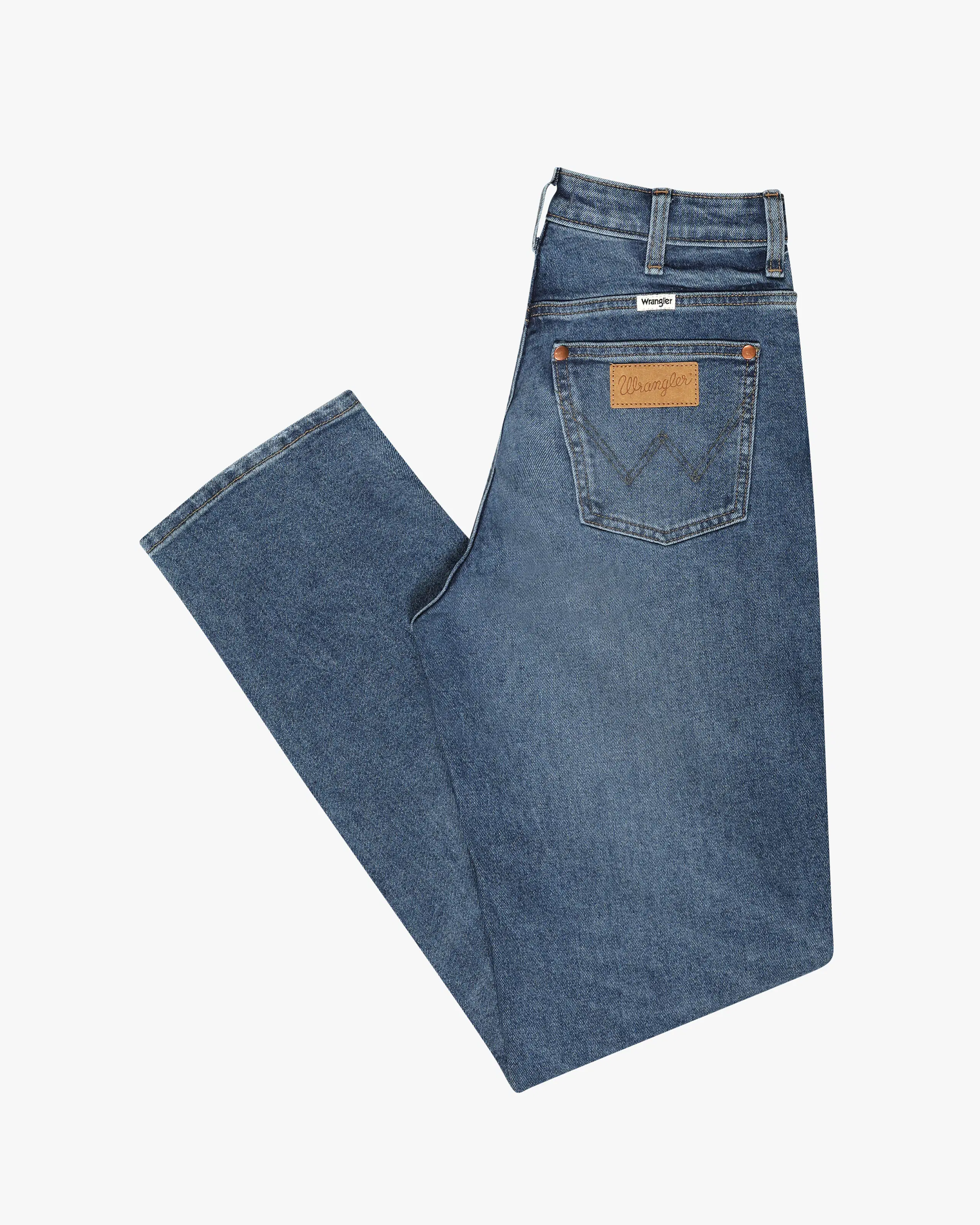 Mom Straight Medium Blå Jeans. Back. Flat.