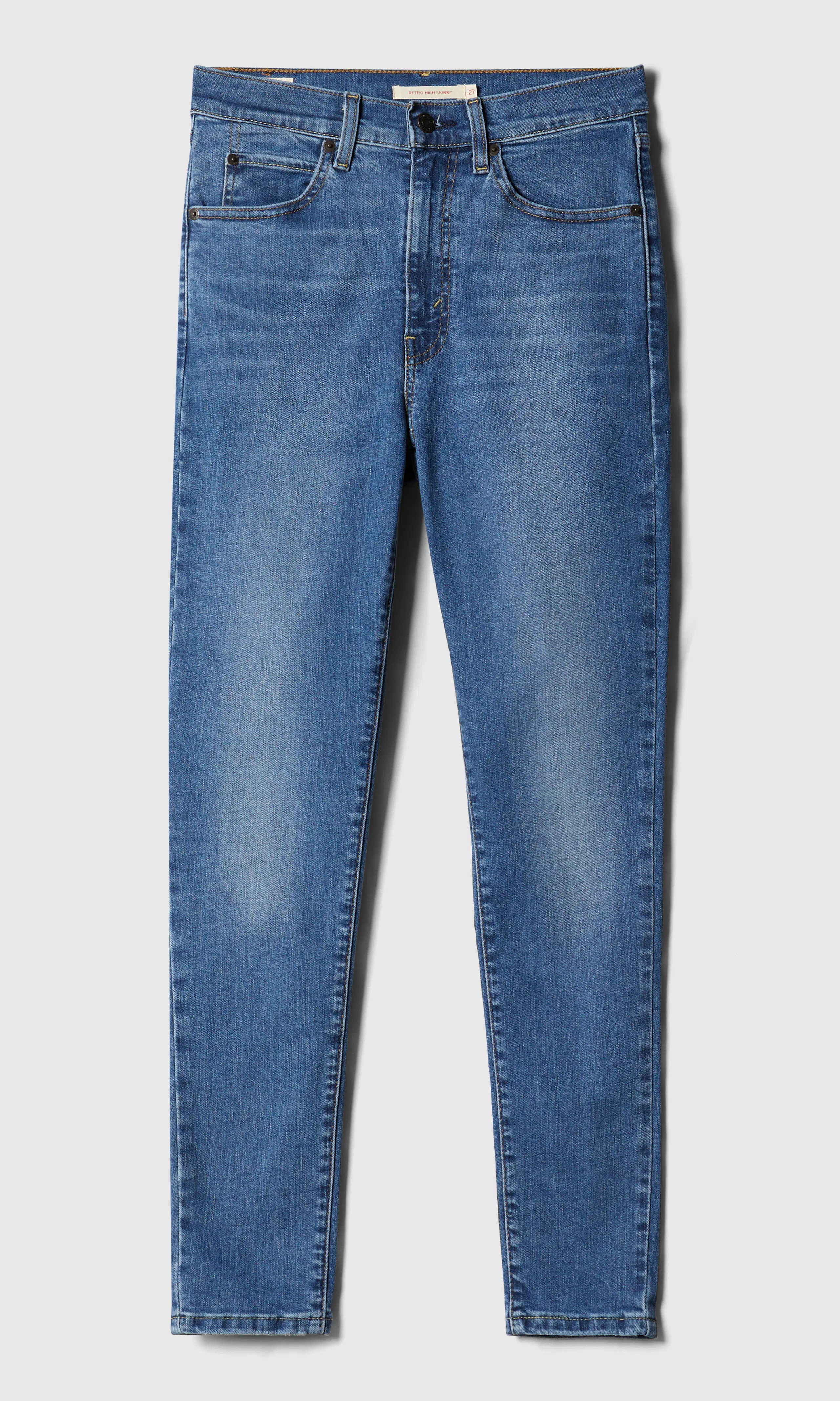 Retro High Skinny Ljusblå Jeans. Front. Flat.