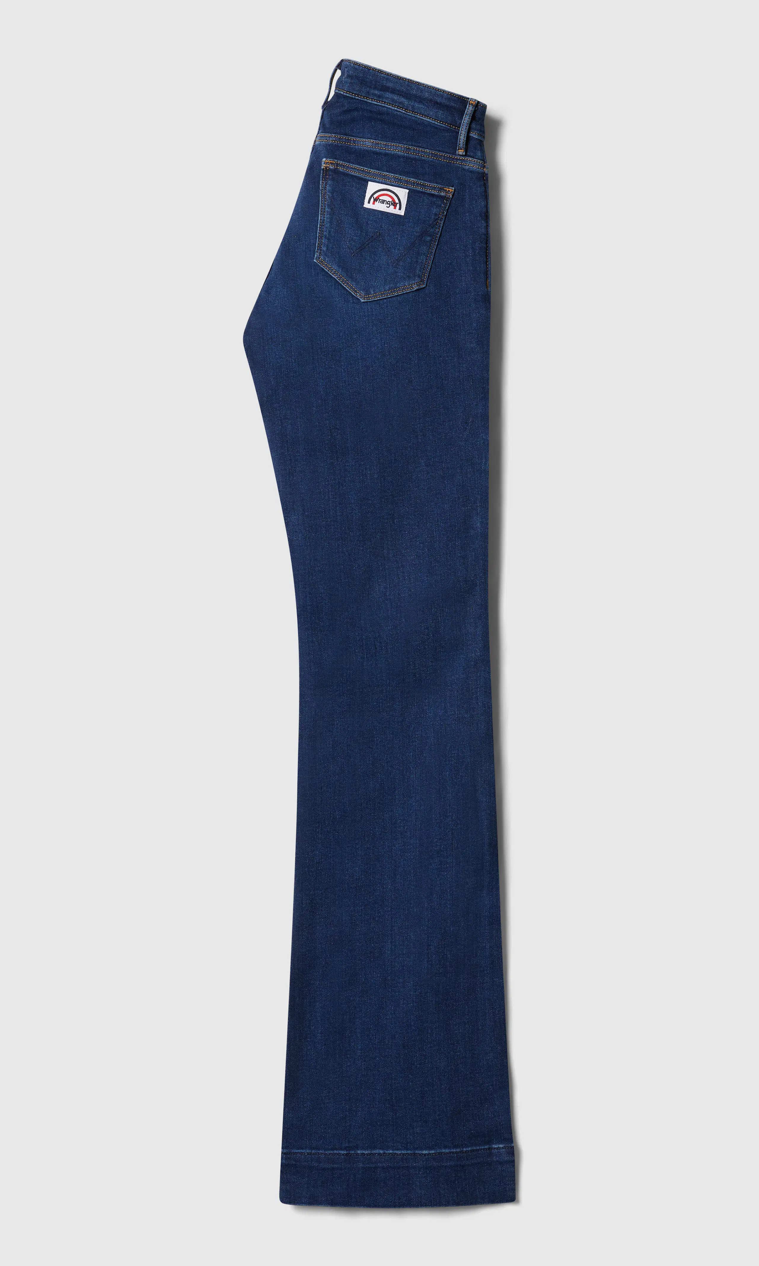Flare Mörkblå Jeans. Back. Flat.