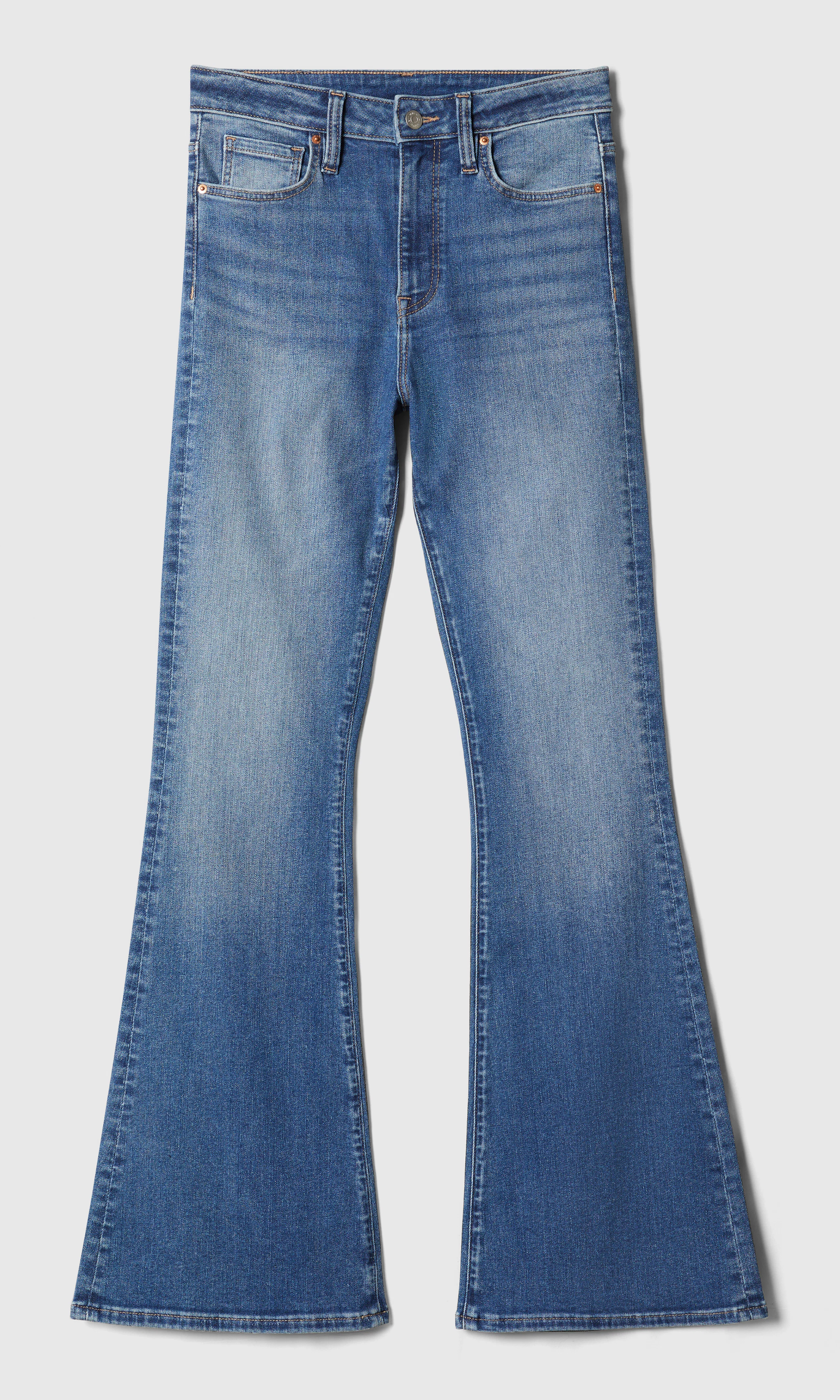 Flare  Jeans. Front. Flat.