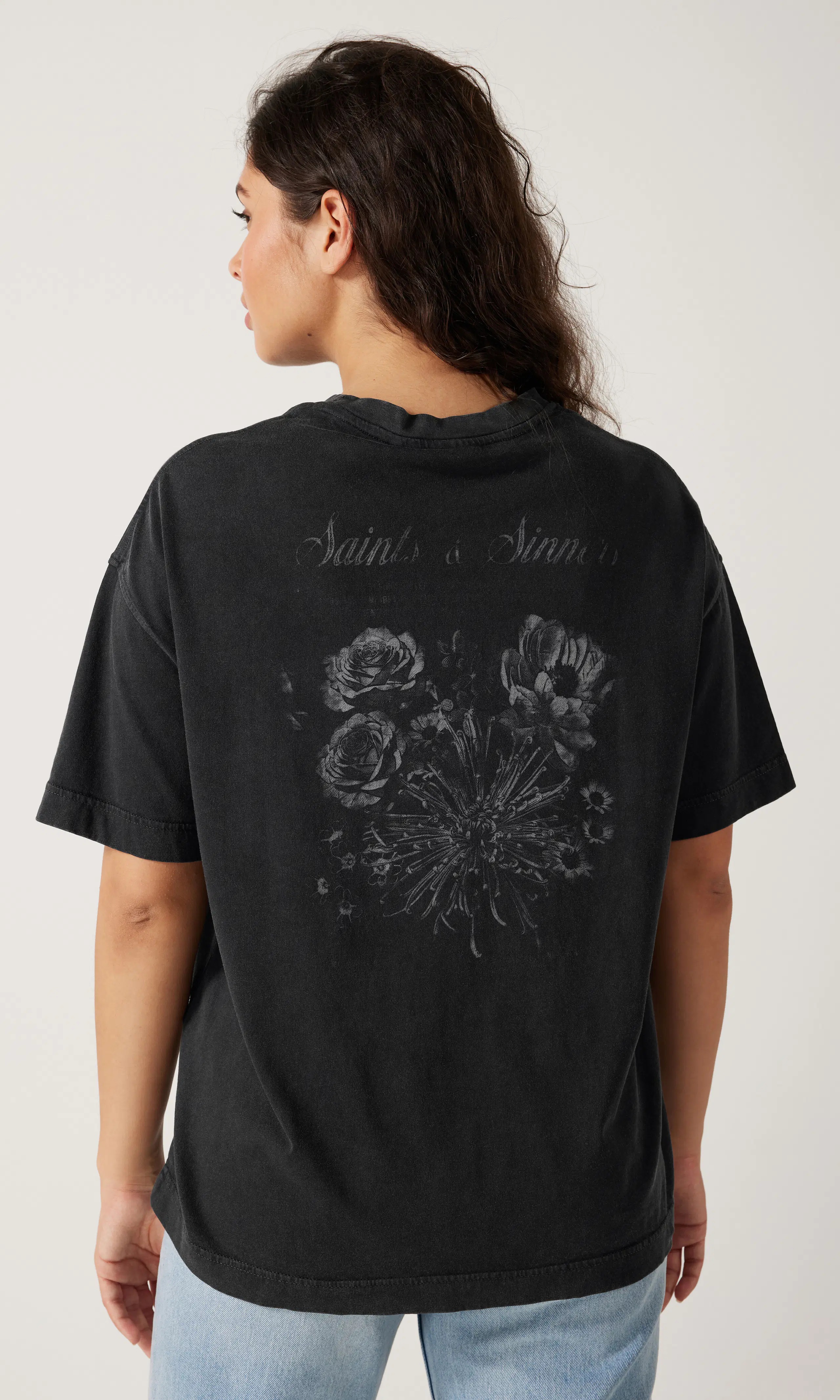 Saint Print T-Shirt. Back. Model.