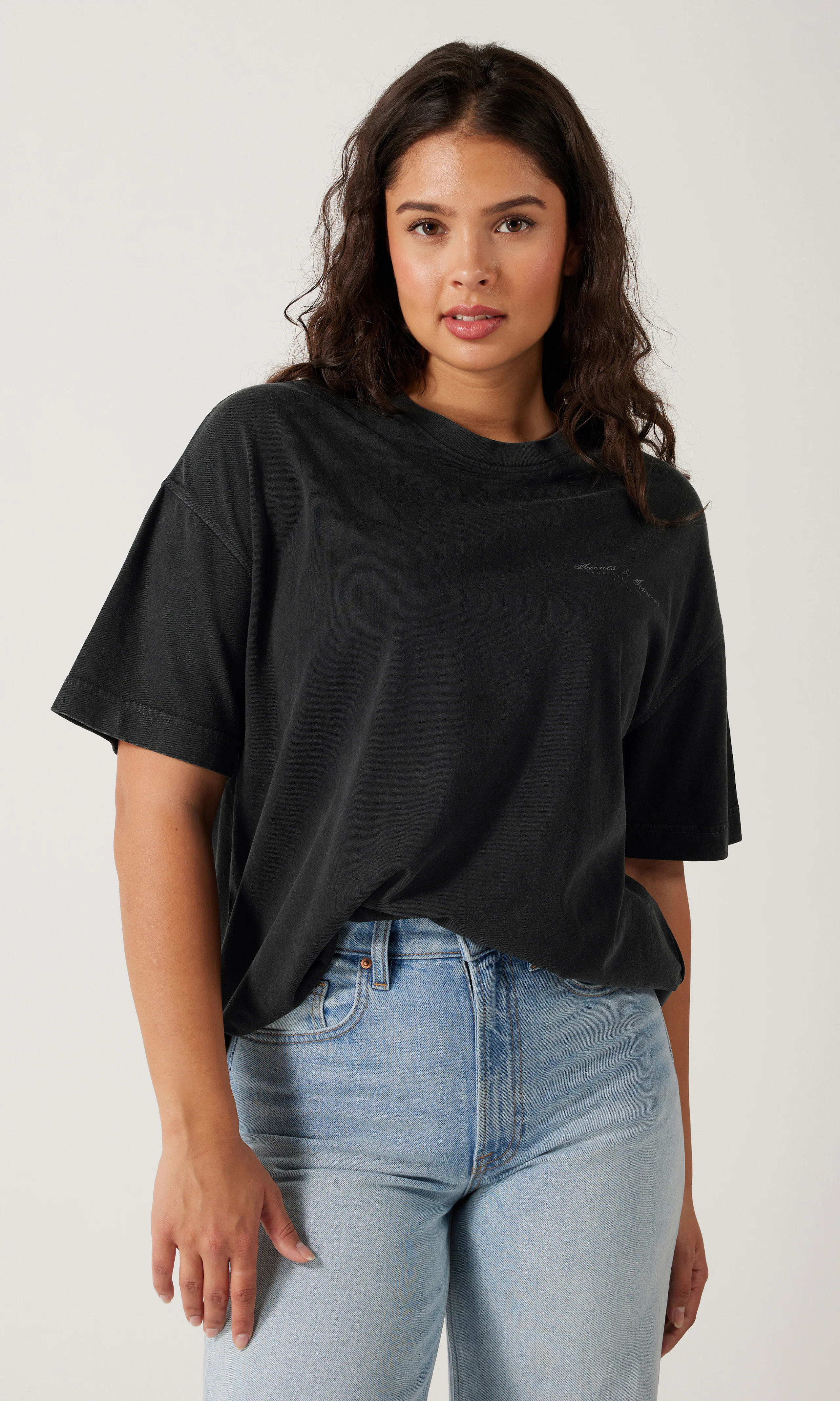 Saint Print T-Shirt. Front. Model.