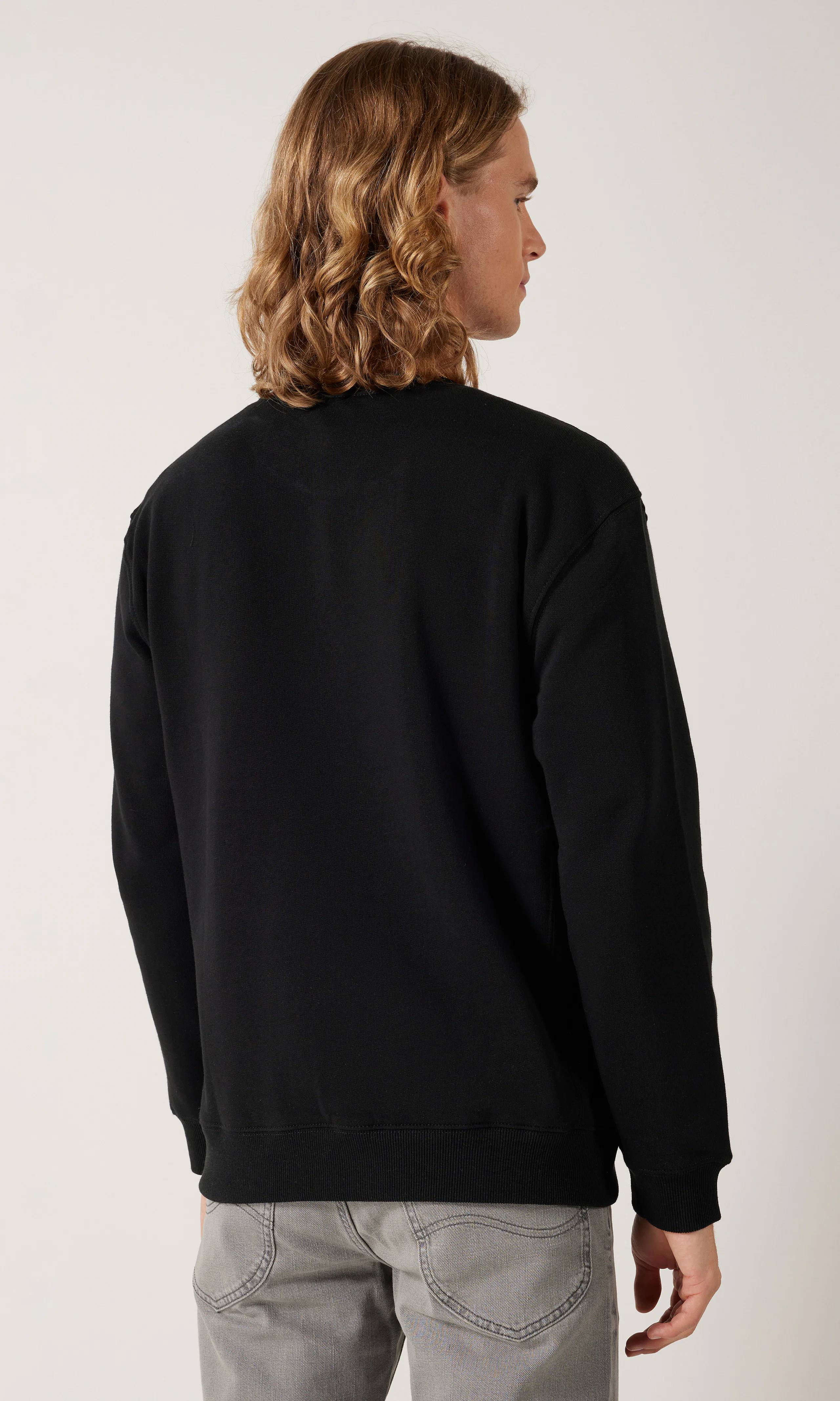 Plain Crew Svart Tröja. Back. Model.