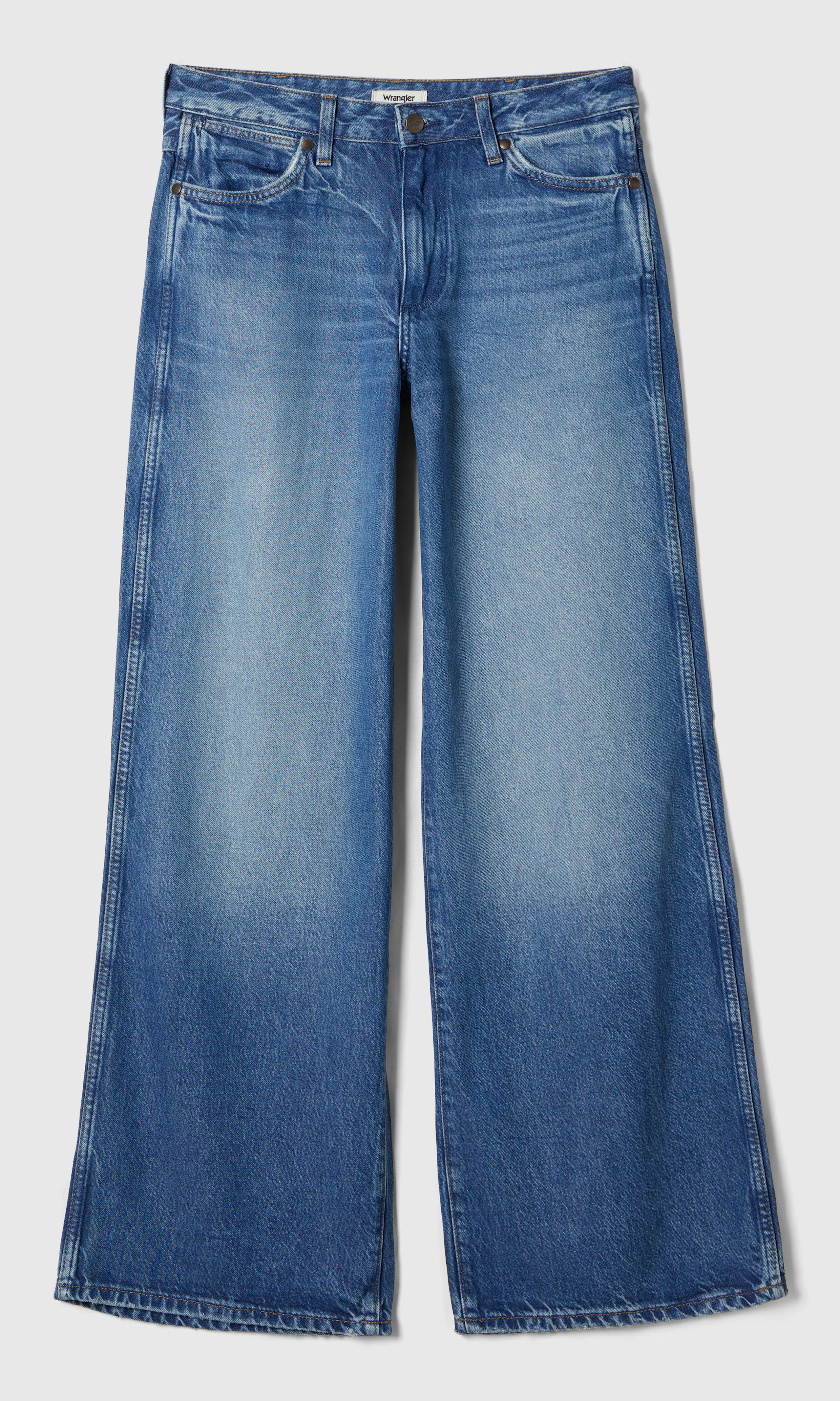 World Wide Medium Blå Jeans. Front. Flat.