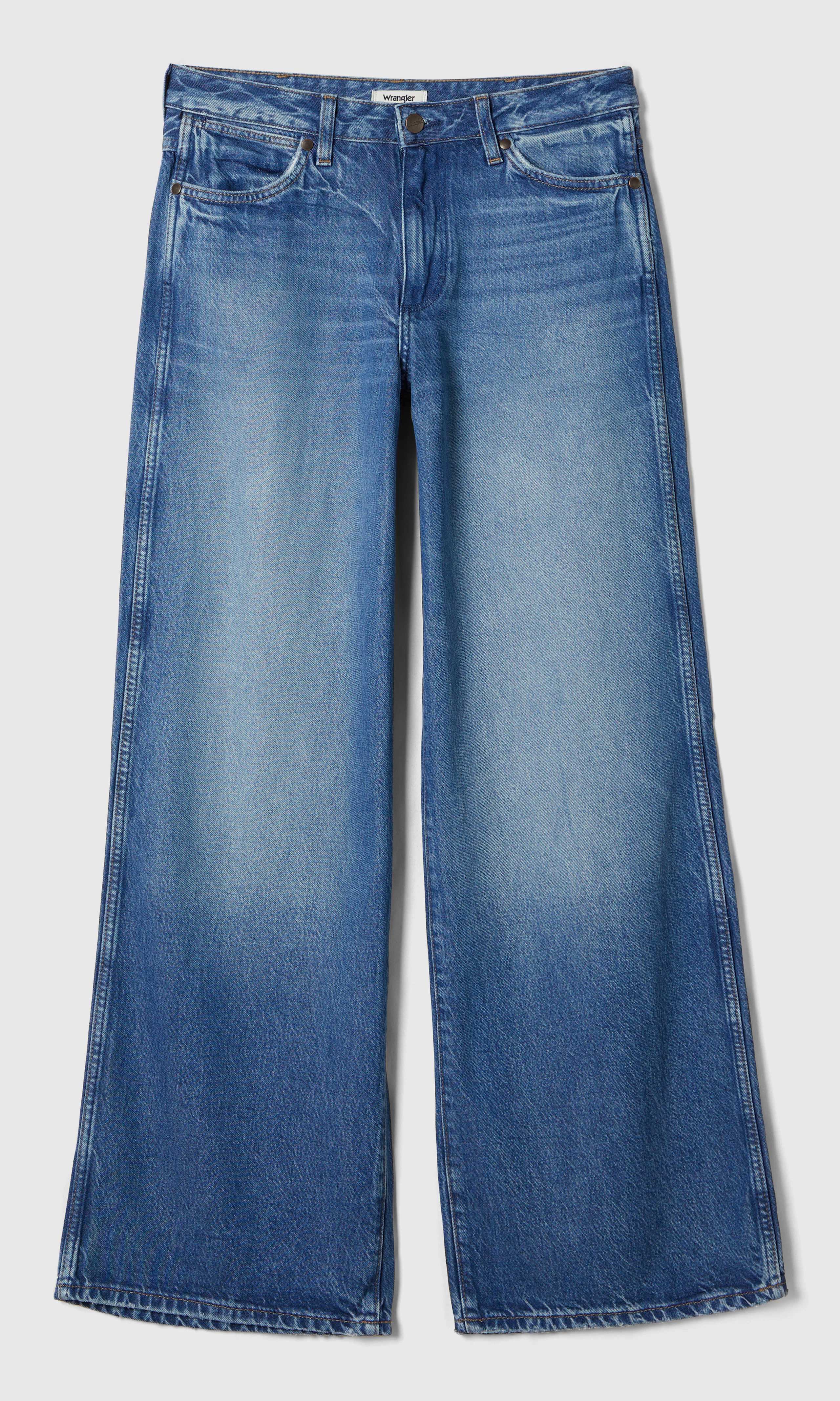 World Wide Medium Blå Jeans. Front. Flat.
