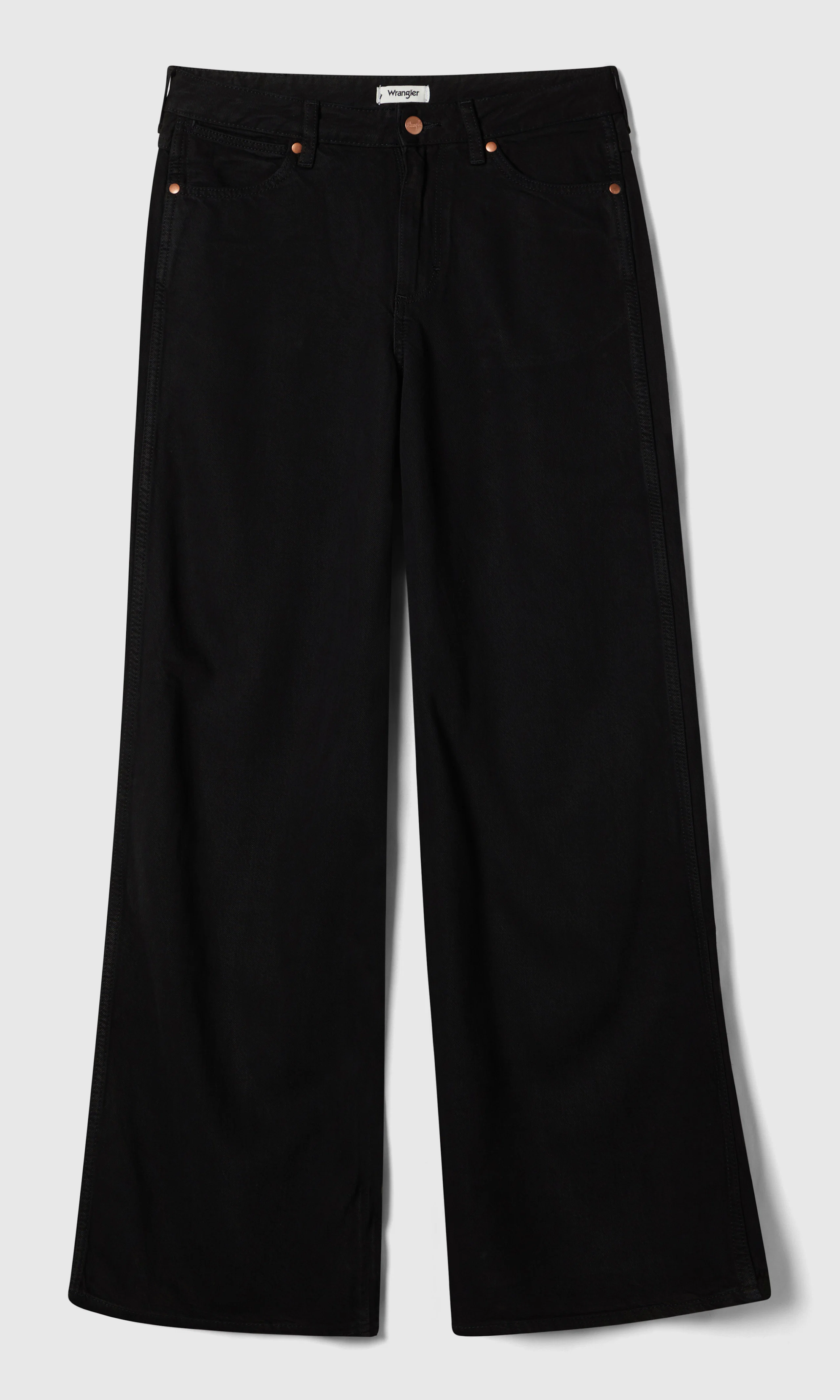 World Wide Svarta Jeans. Front. Flat.