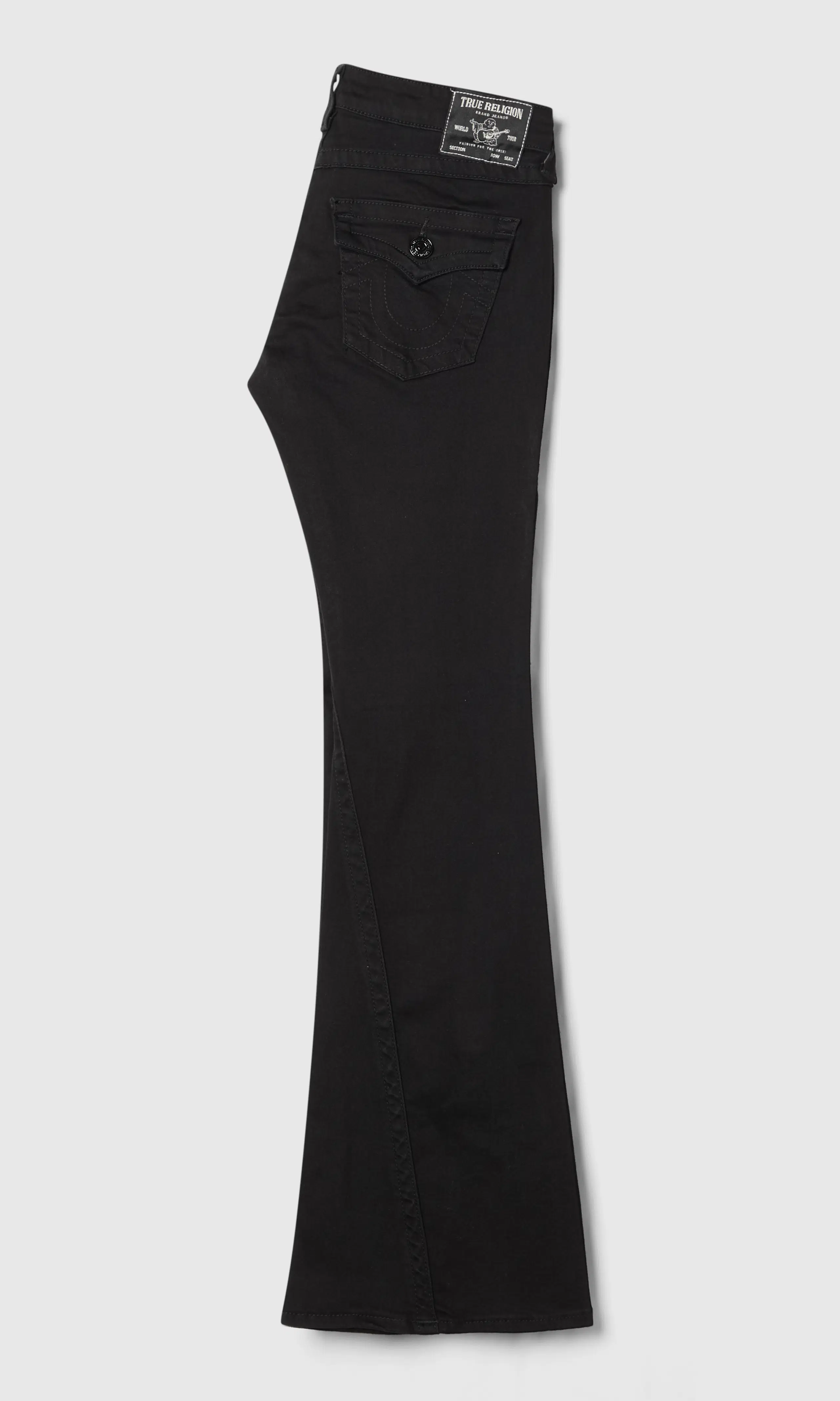 Joey Low Rise Flare Mustat Farkut. Back. Flat.