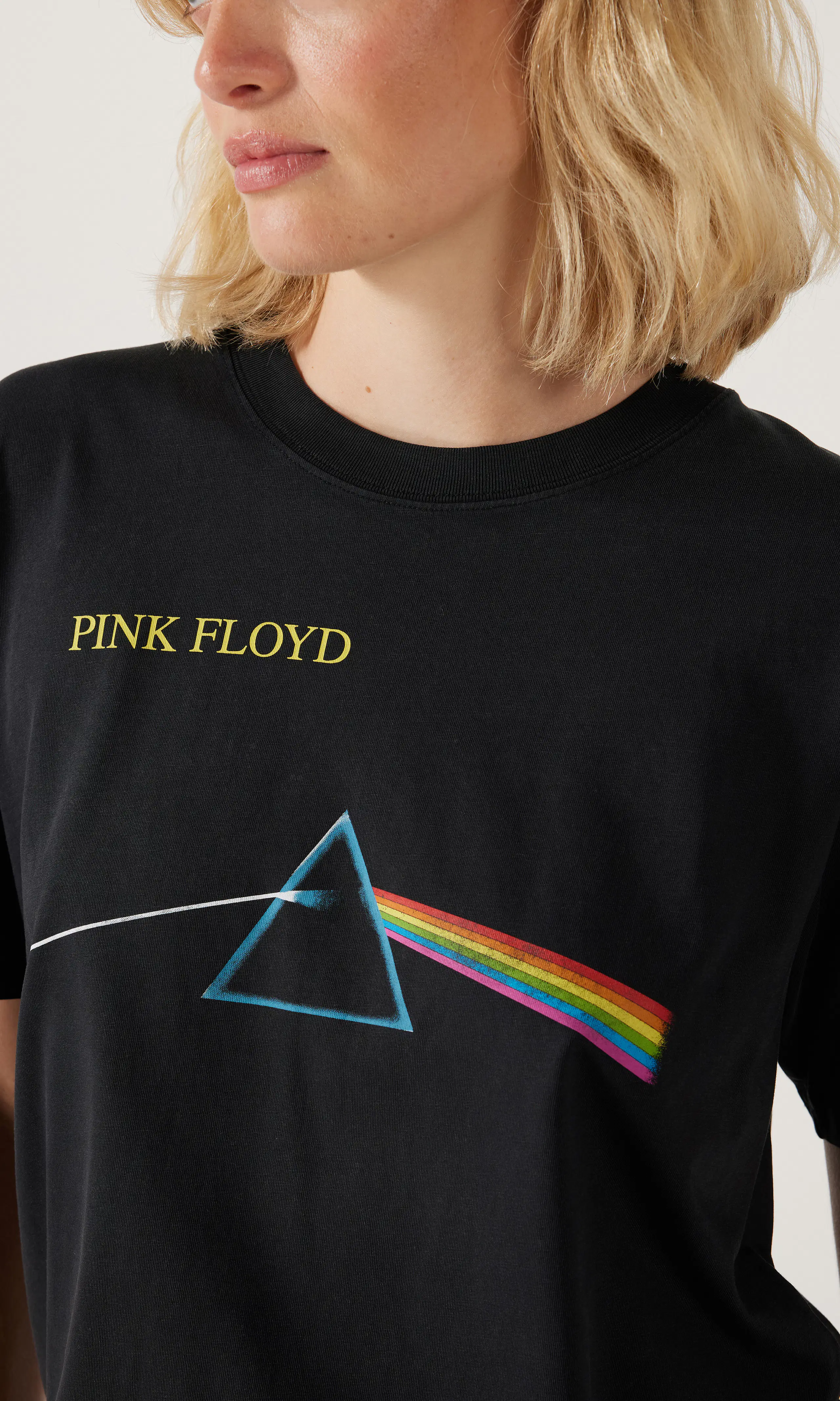 Pink Floyd Musta T-Paita. Detail 1. Model.