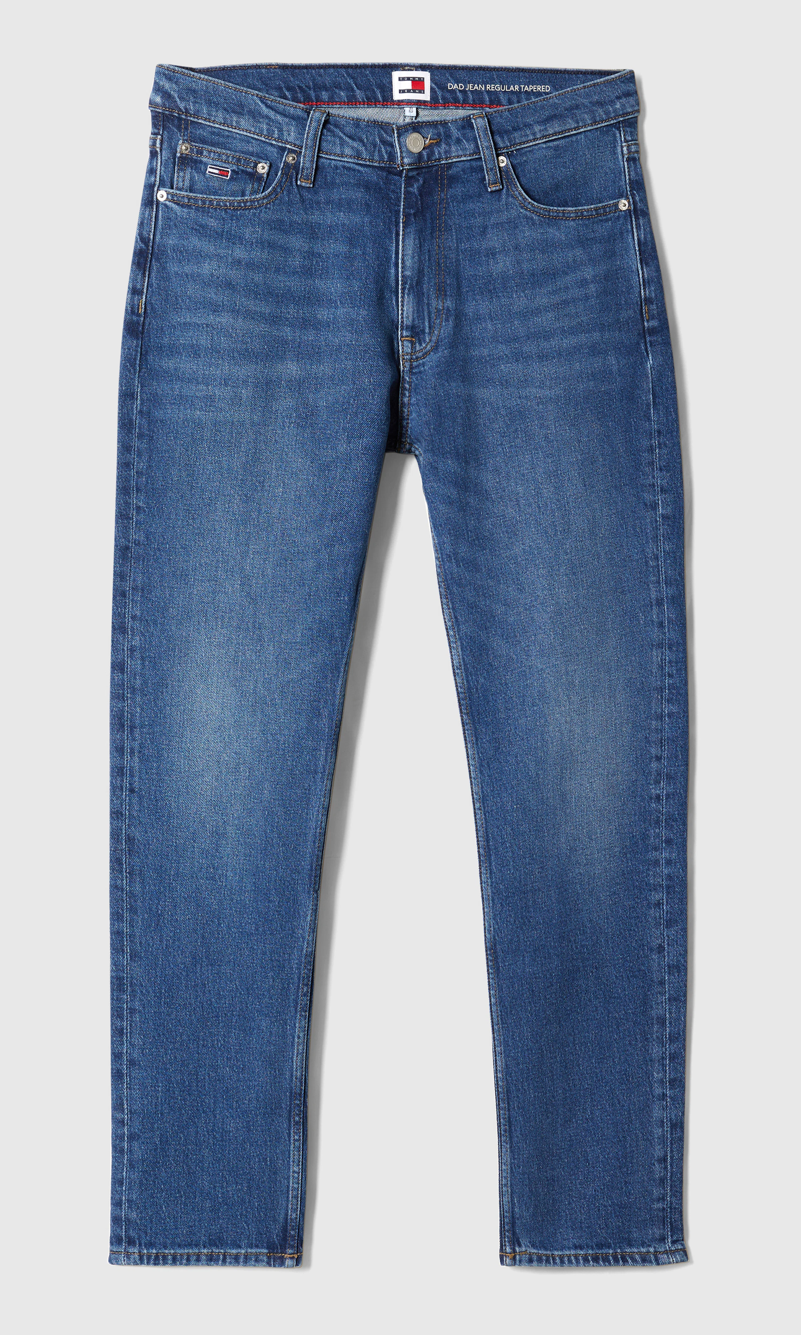Dad Regular Tapered Mørk Blå Jeans. Front. Flat.