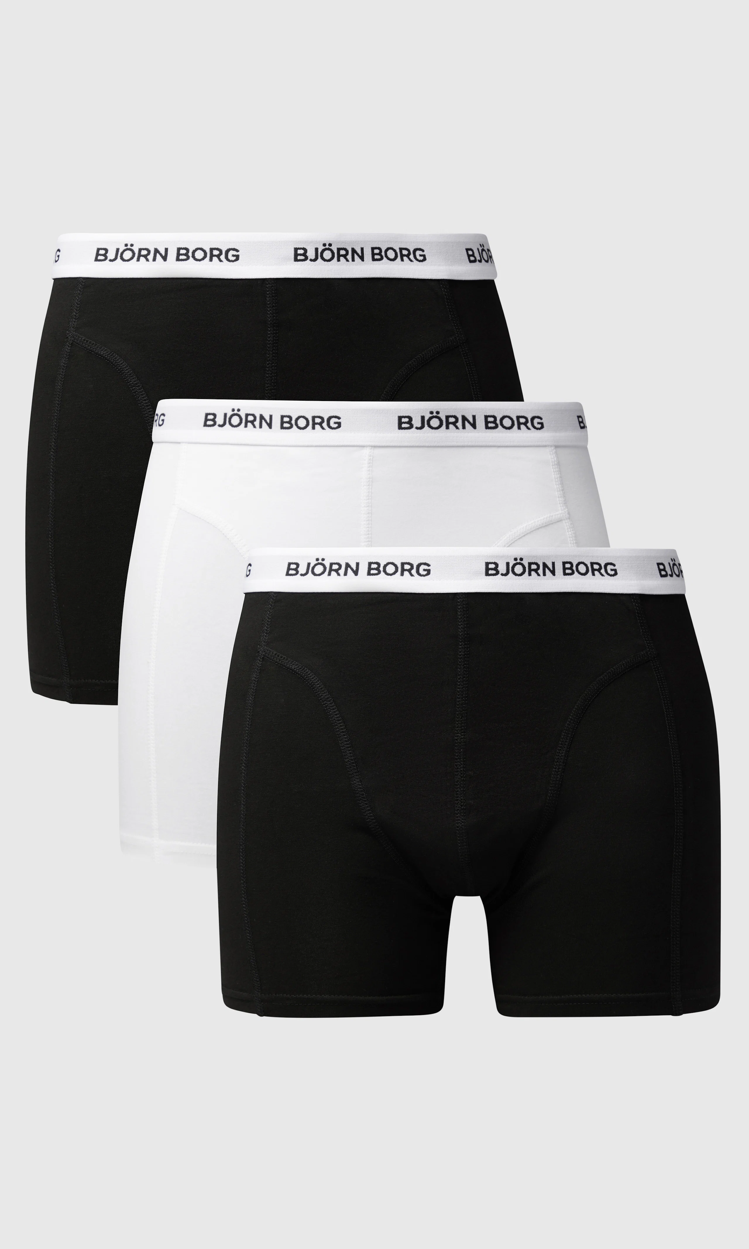 3-Pack Modern Cotton Stretch Valkoiset & Mustat Bokserit. Front. Flat.