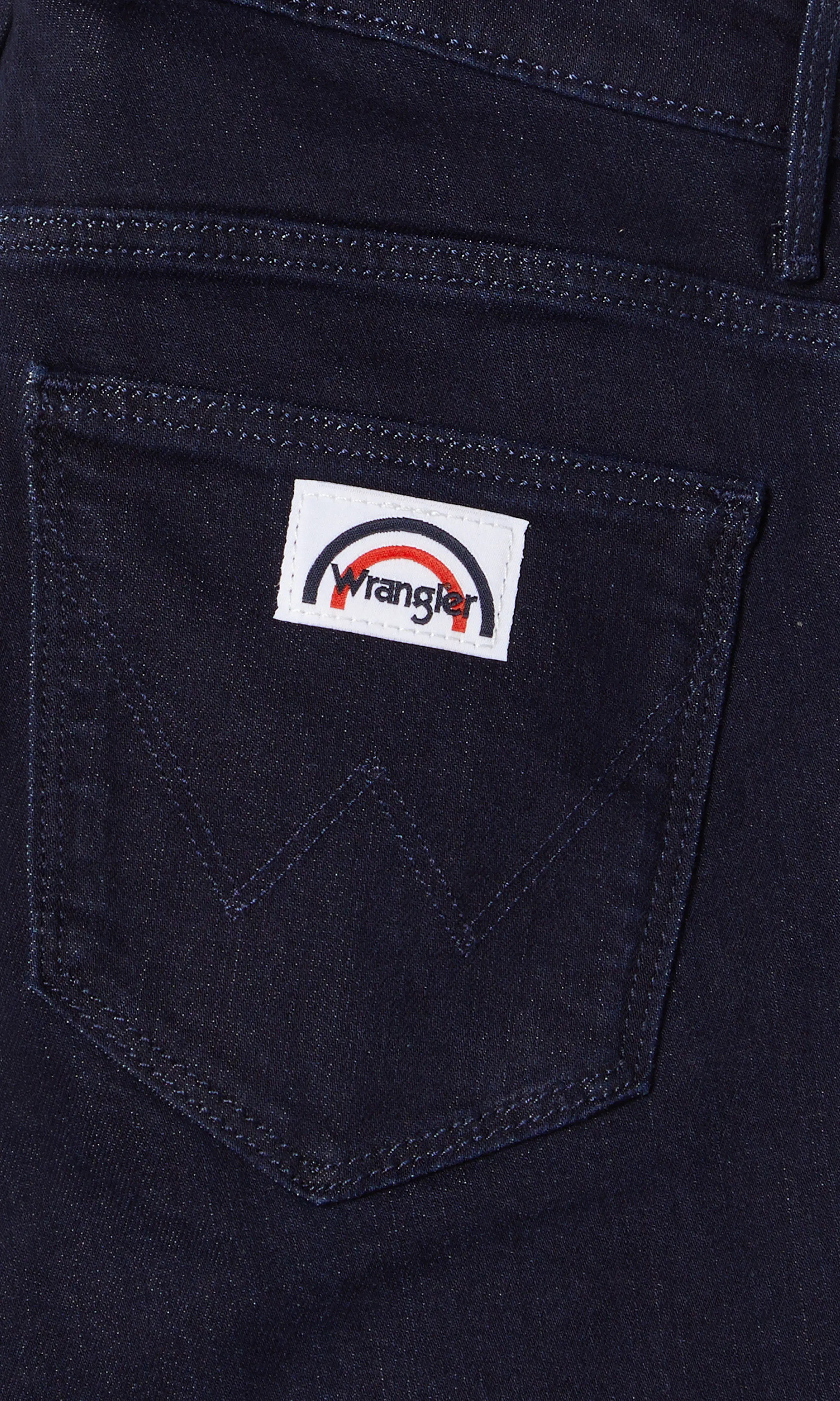 Flare Mörkblå Jeans. Detail 1. Flat.