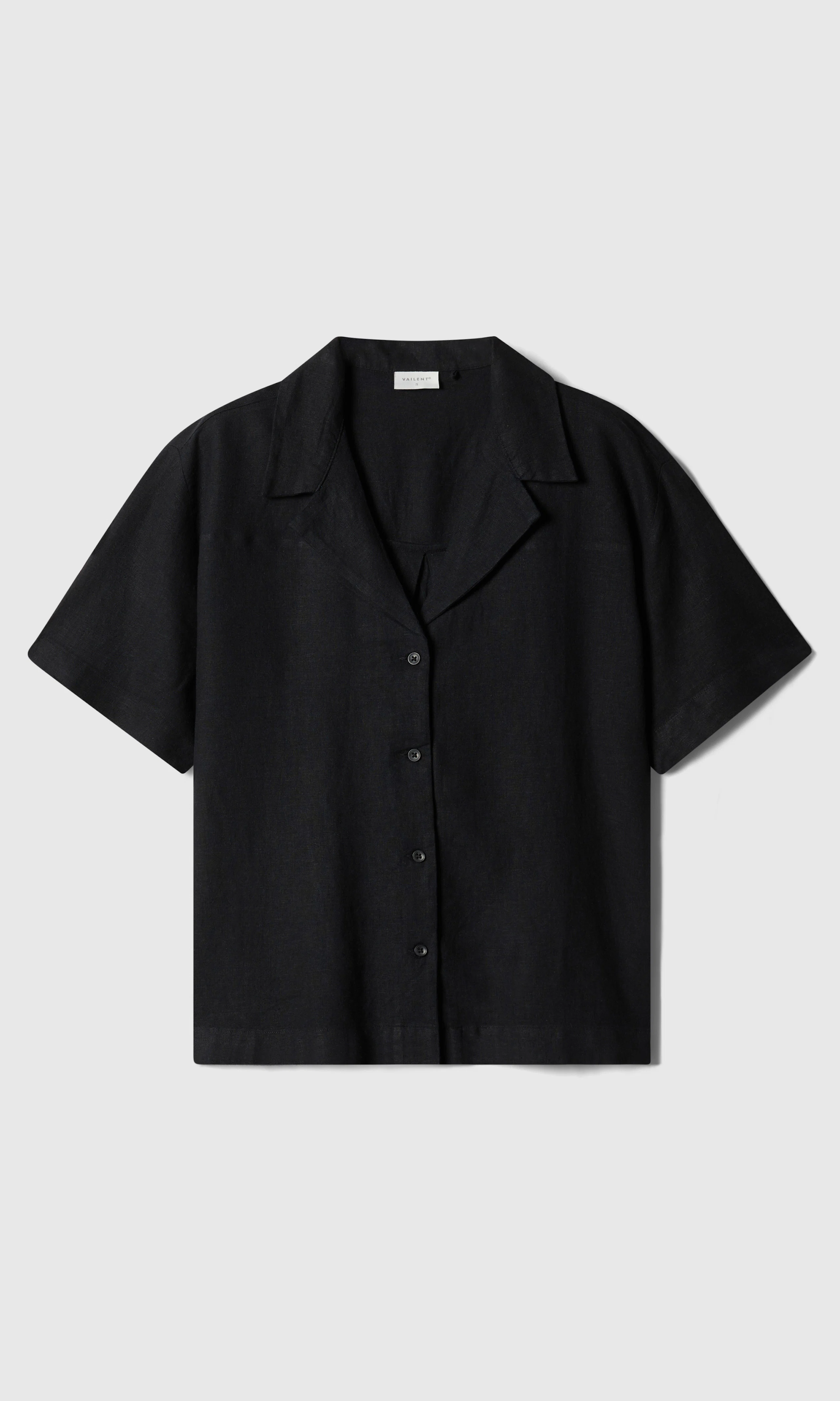 Linen Luna Short Sleeve Linneskjorta. Front. Flat.