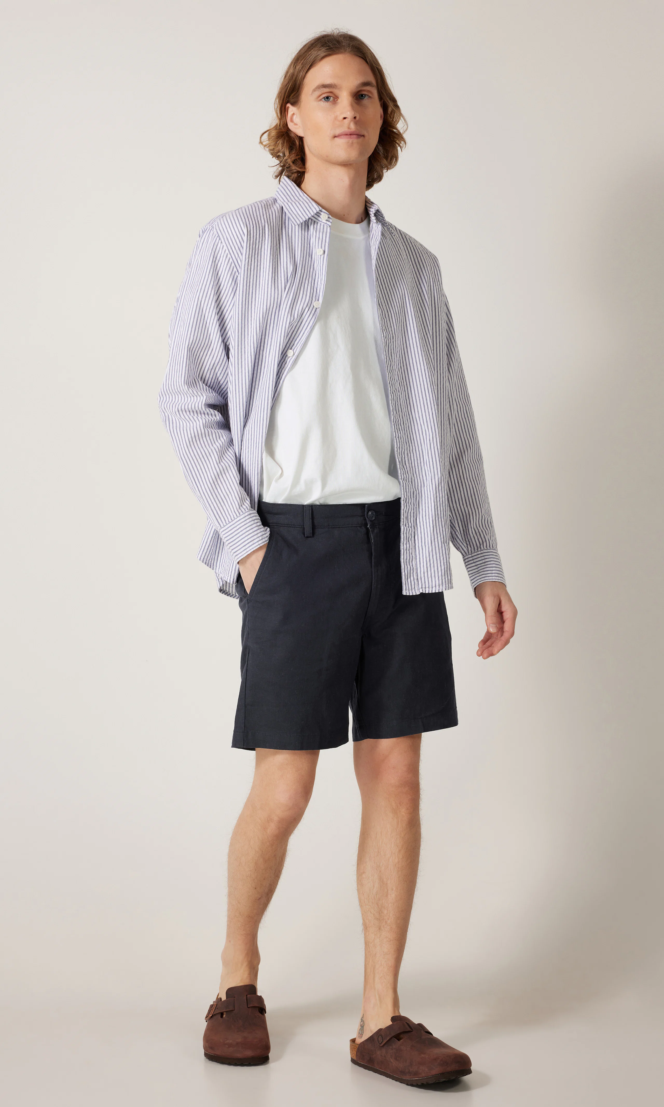 Linen Chino Shorts. Front 1. Model.