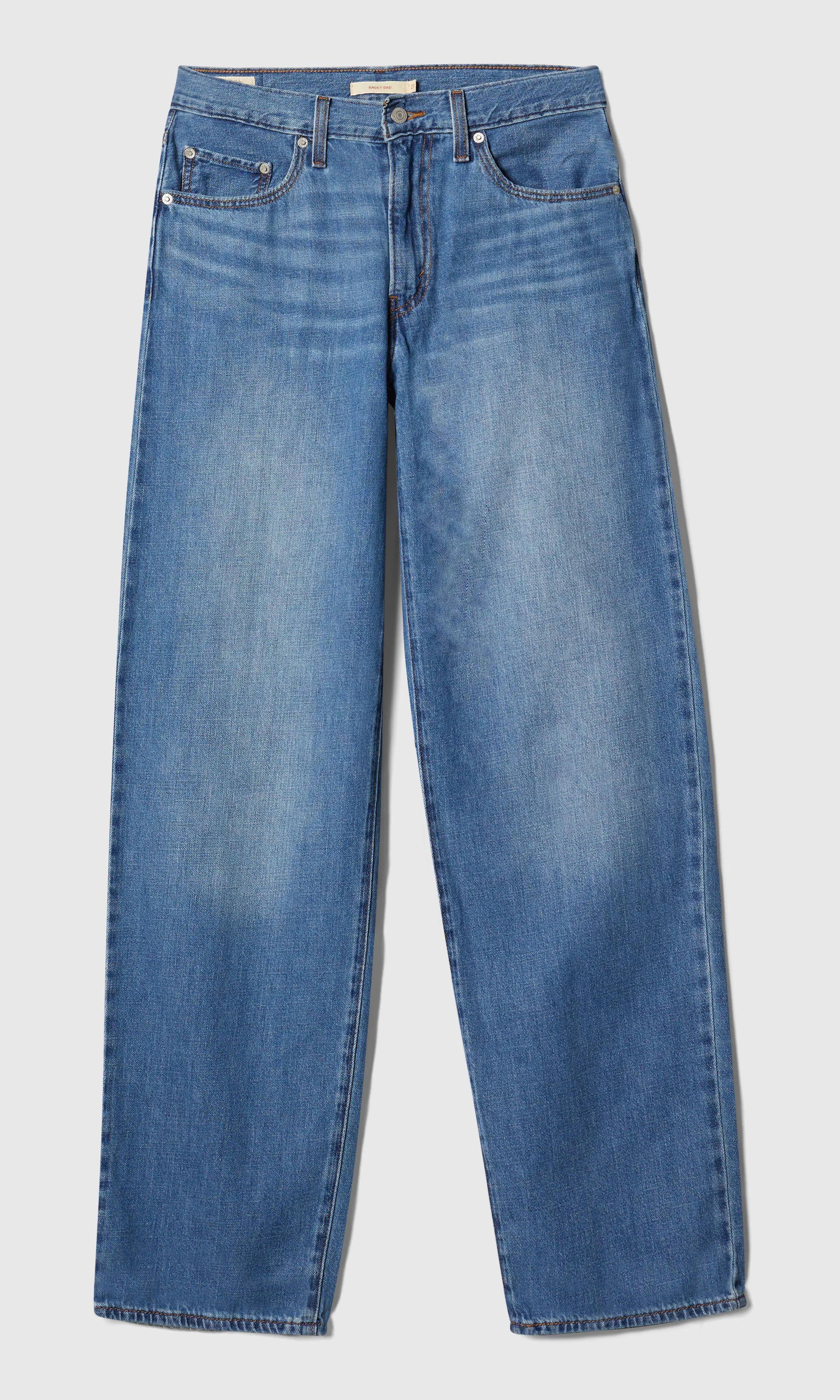 Baggy Dad Ljusblå Linne Jeans. Front. Flat.