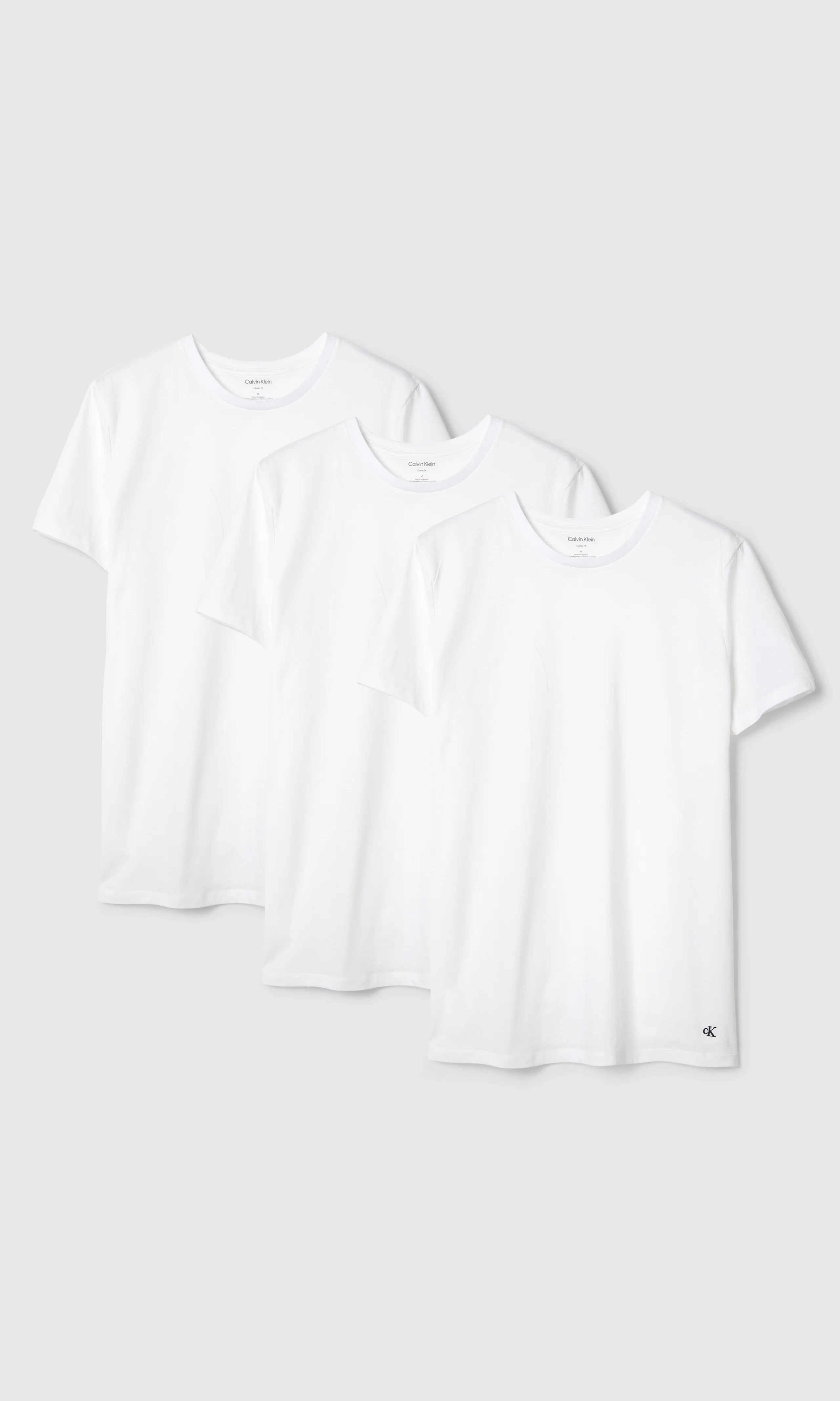 3-Pack Crewneck Hvit T-Skjorte. Front. Flat.