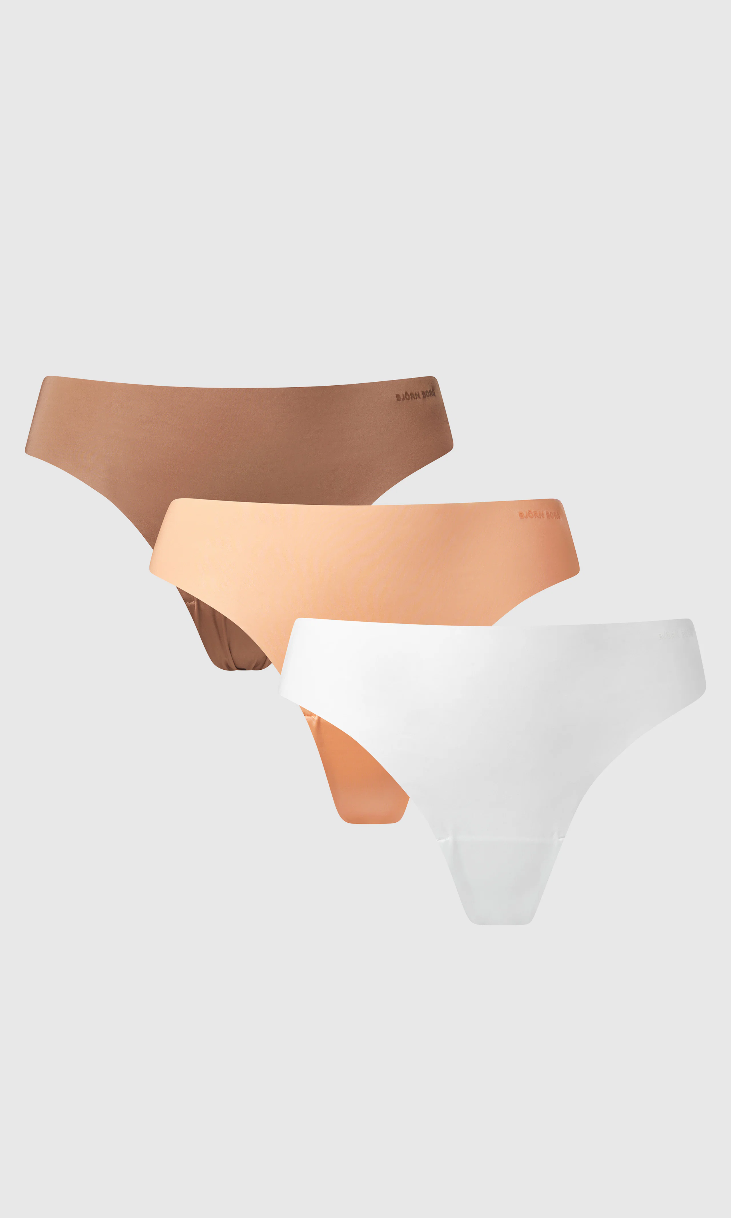 3-Pack Invisible Beige String. Front. Flat.