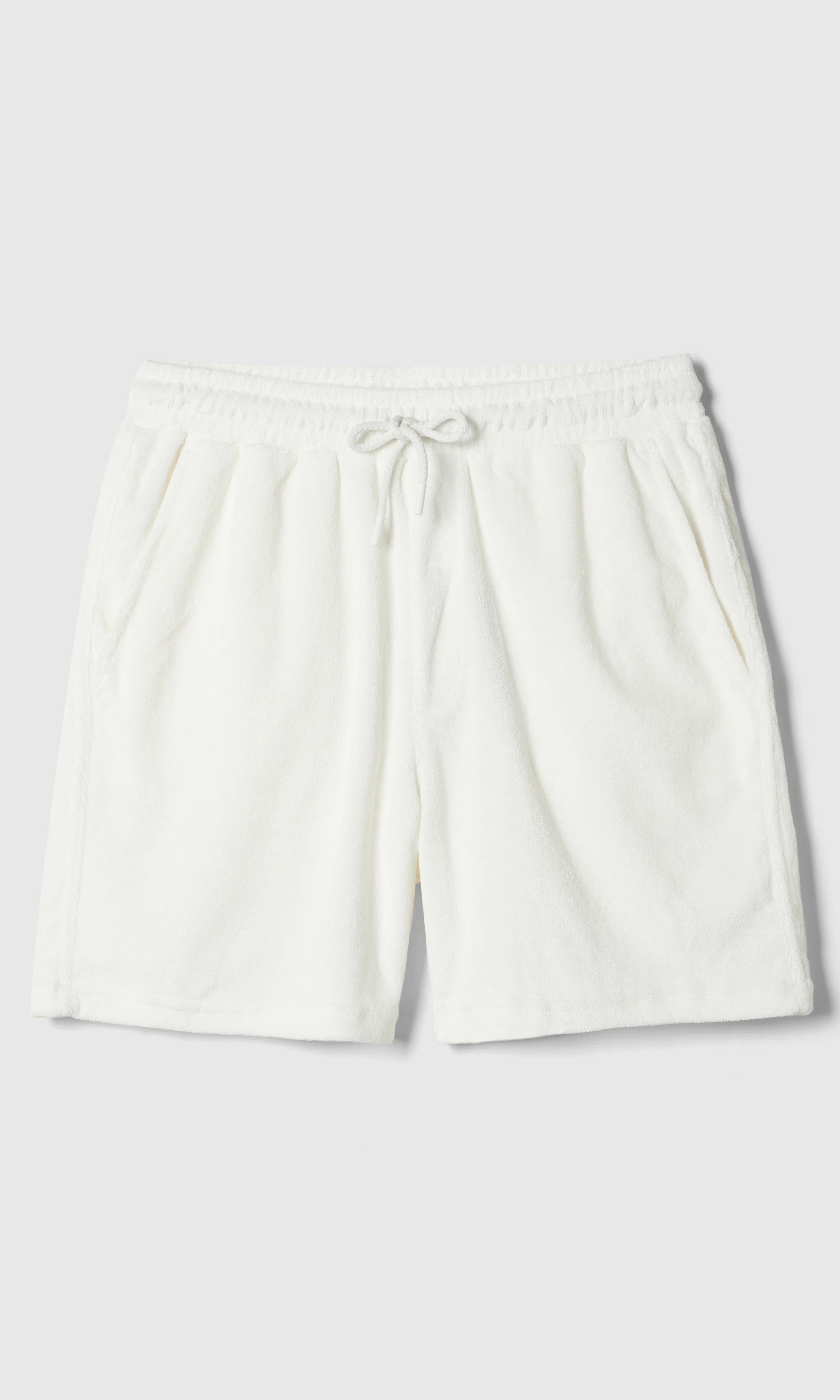 Borg Toweling Hvit Pool Shorts. Front. Flat.