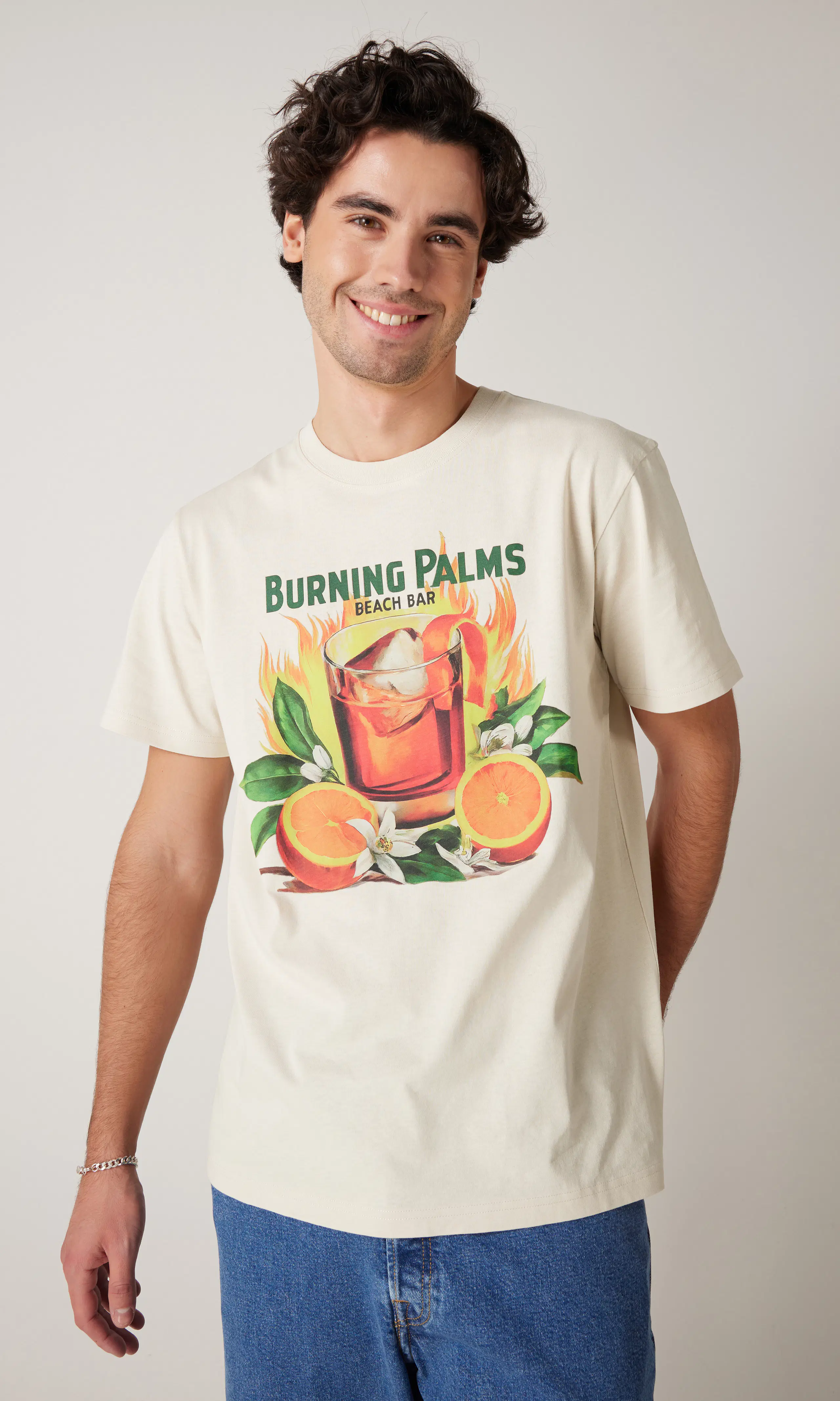 Beach Bar T-Shirt. Front. Model.