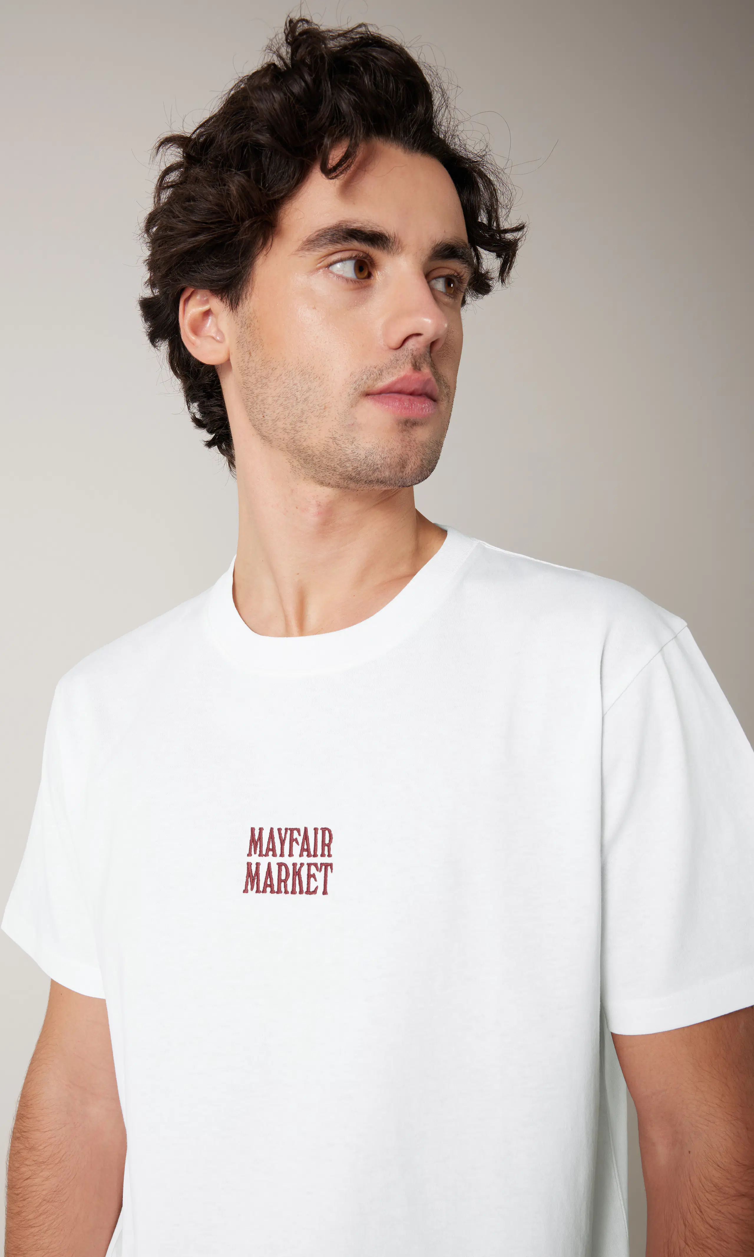 Mayfair T-Shirt. Detail 1. Model.