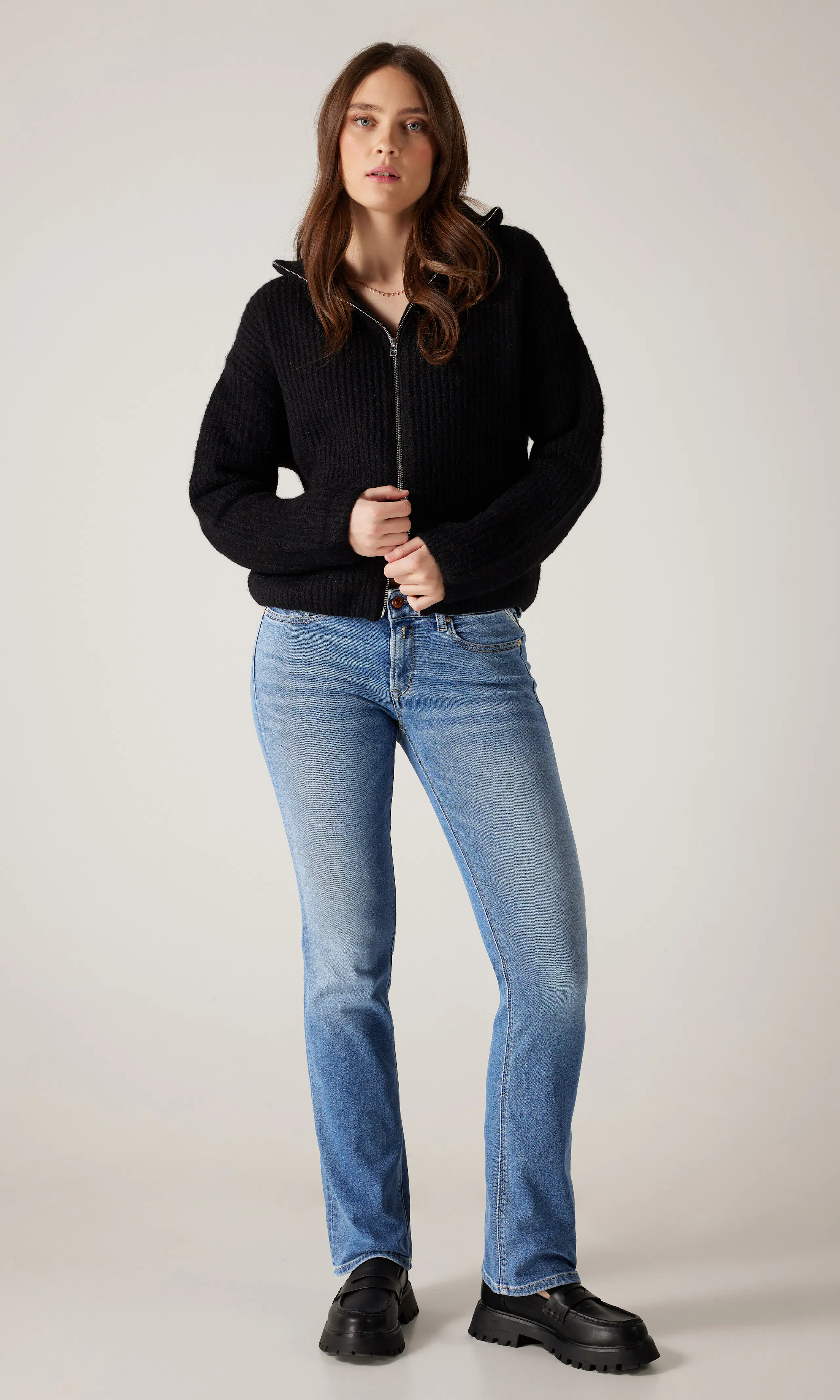 New Luz Bootcut Power Stretch Jeans. Front 1. Model.