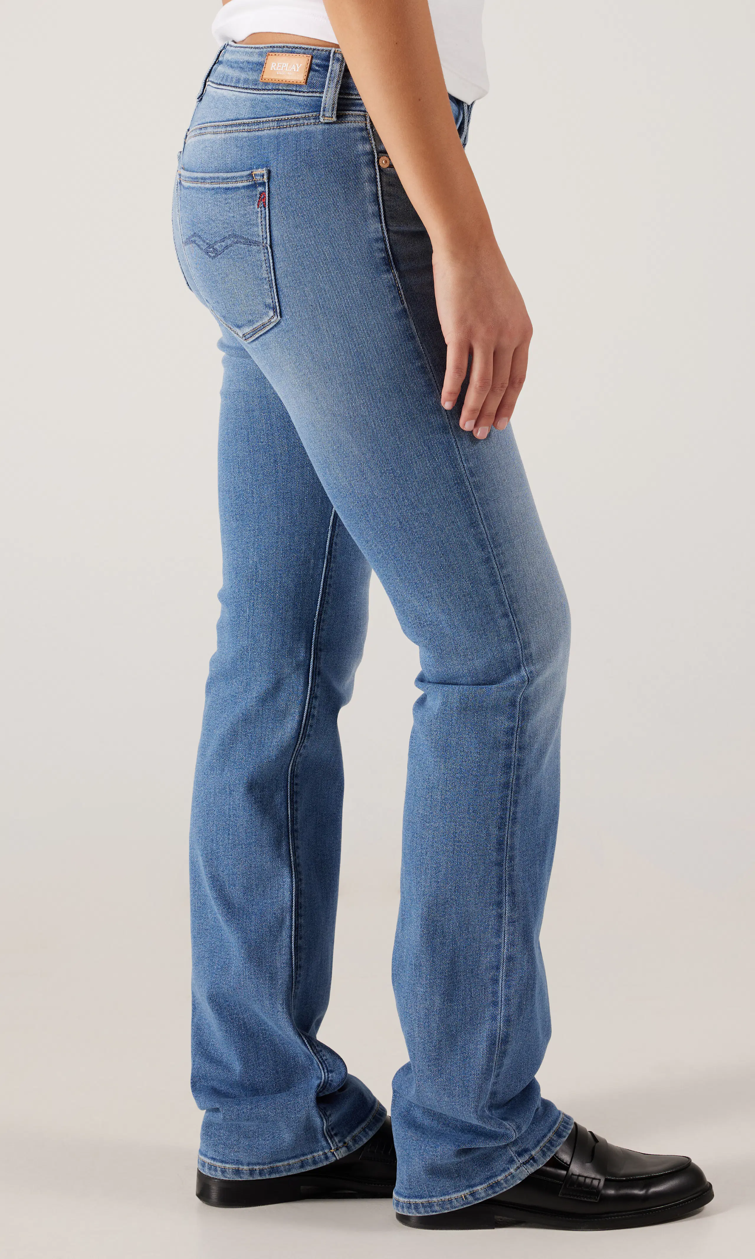New Luz Bootcut Power Stretch Jeans. Front 2. Model.
