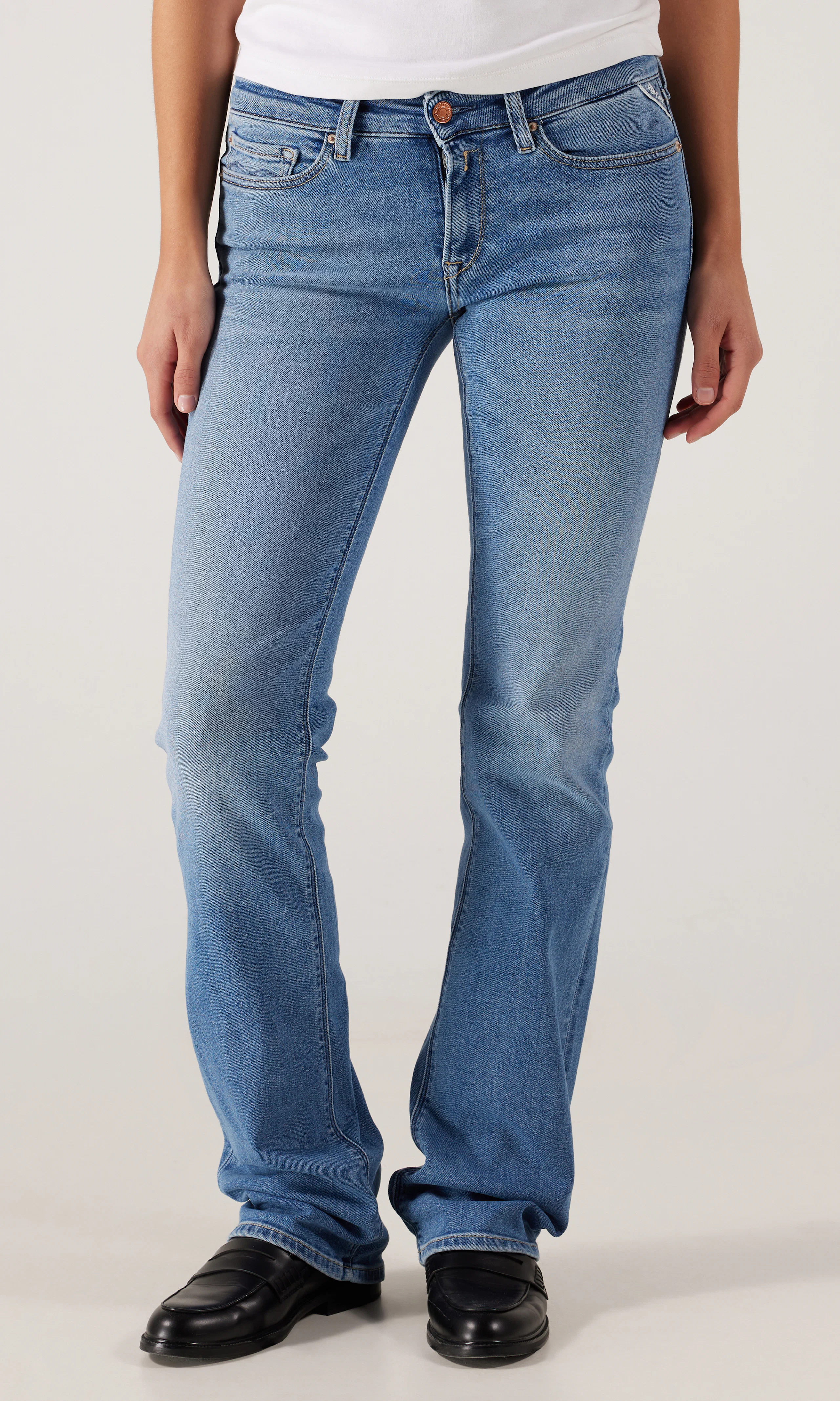 New Luz Bootcut Power Stretch Jeans. Front. Model.