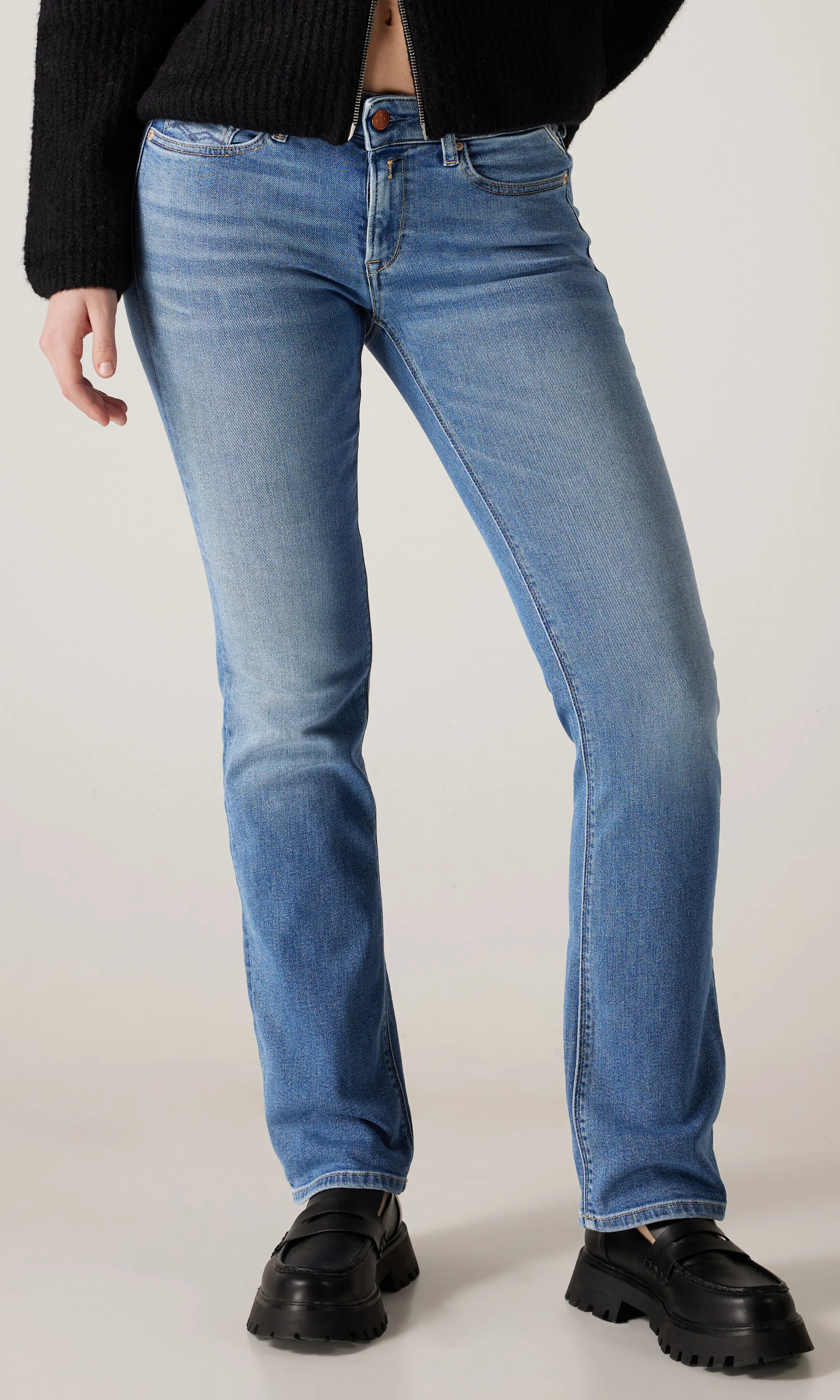 New Luz Bootcut Power Stretch Jeans. Front. Model.