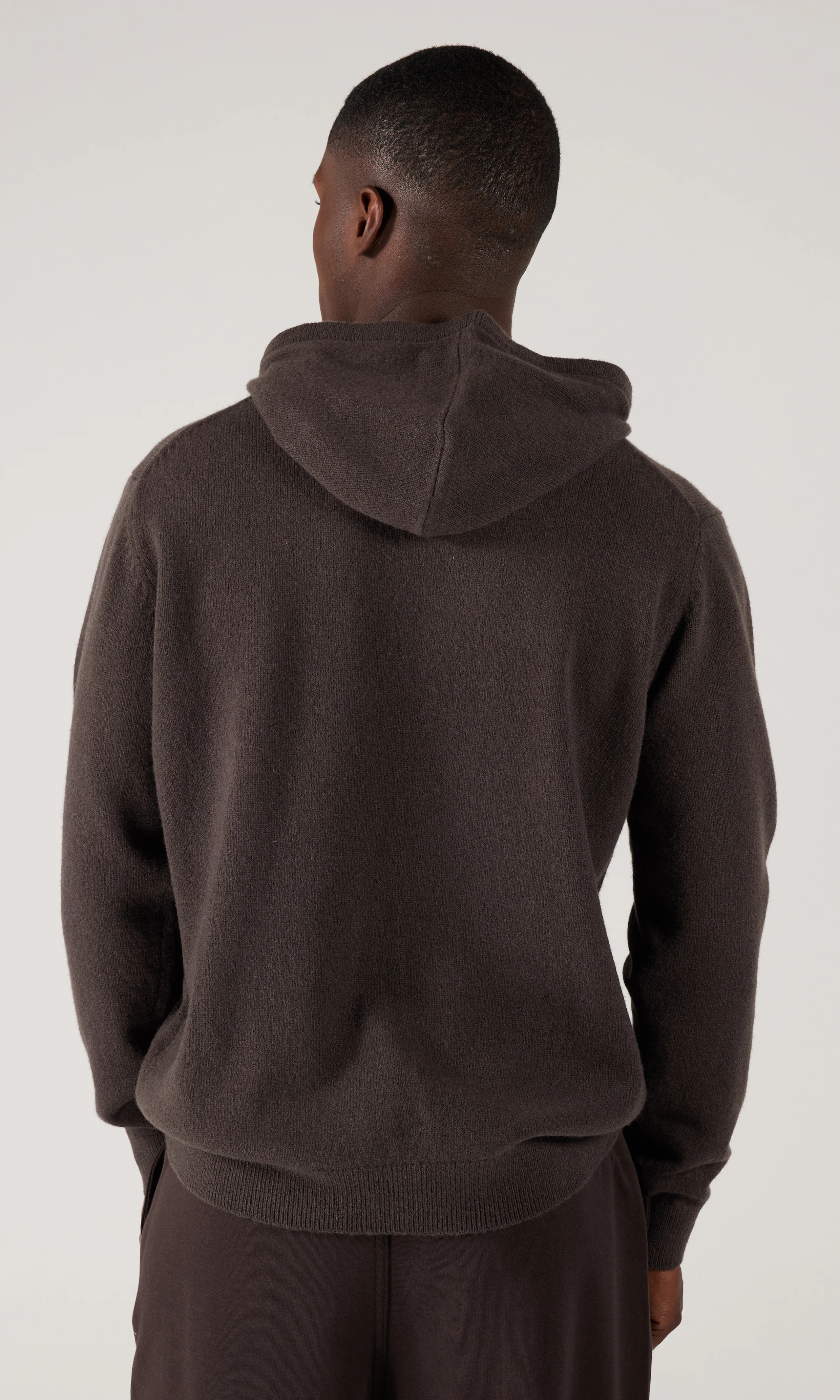 Merino Hoodie. Back. Model.