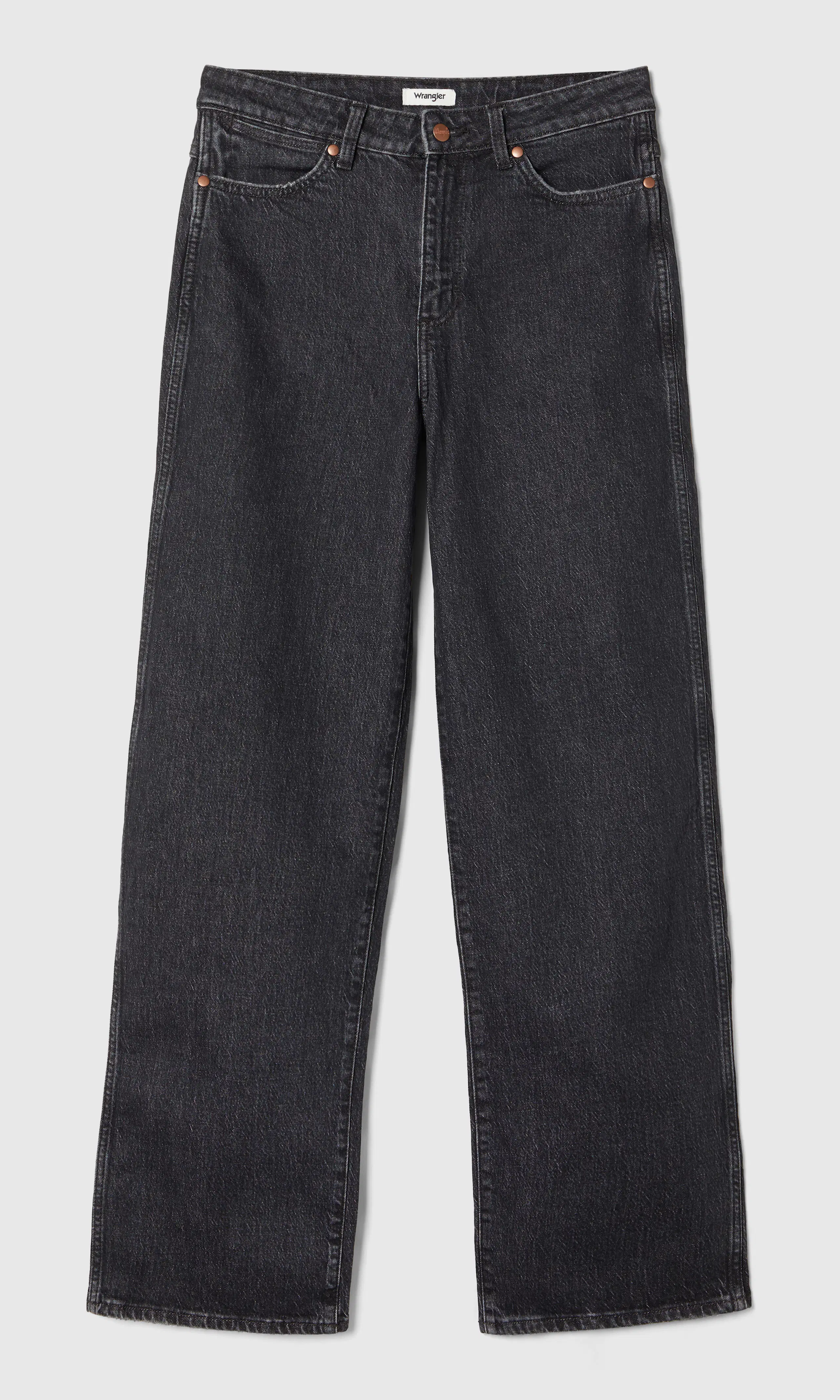 Loose Straight Svart Jeans. Front. Flat.