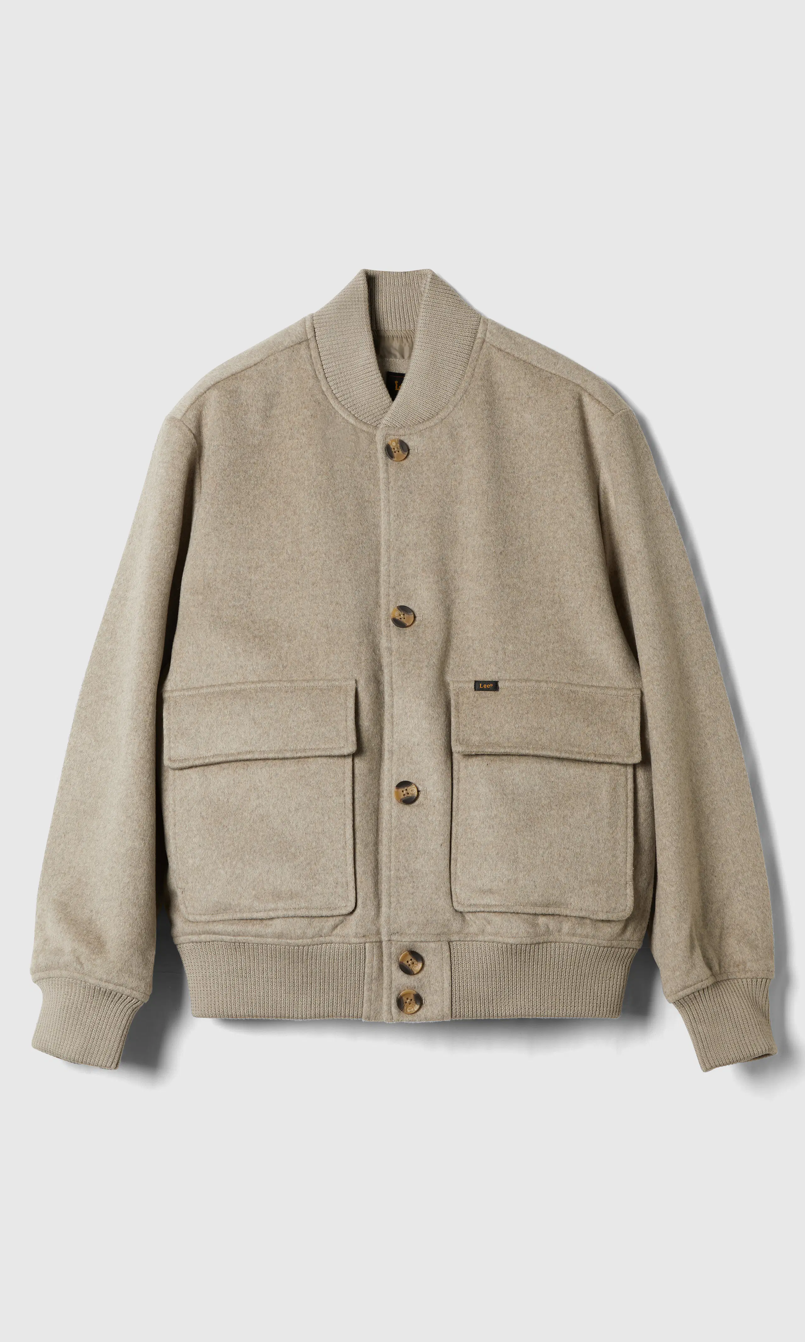 Wool Beige Bombertakki. Front. Flat.
