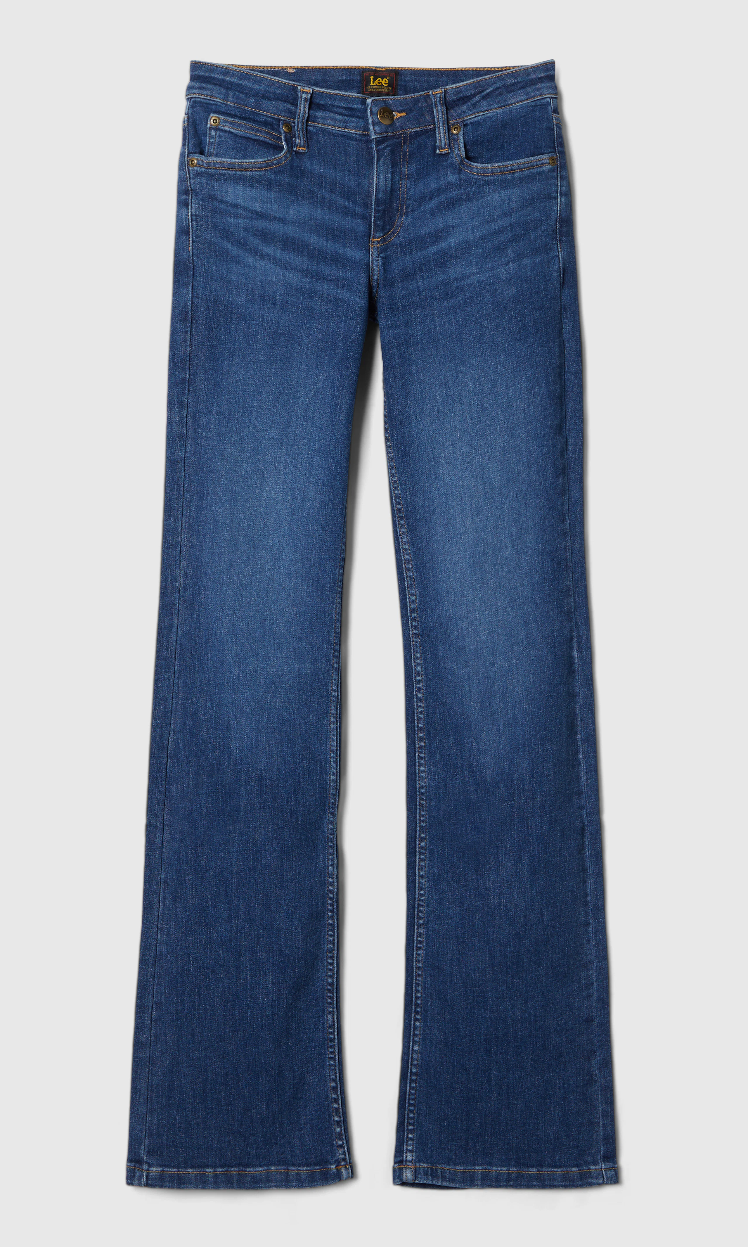 Jessica Medium Blå Jeans. Front. Flat.