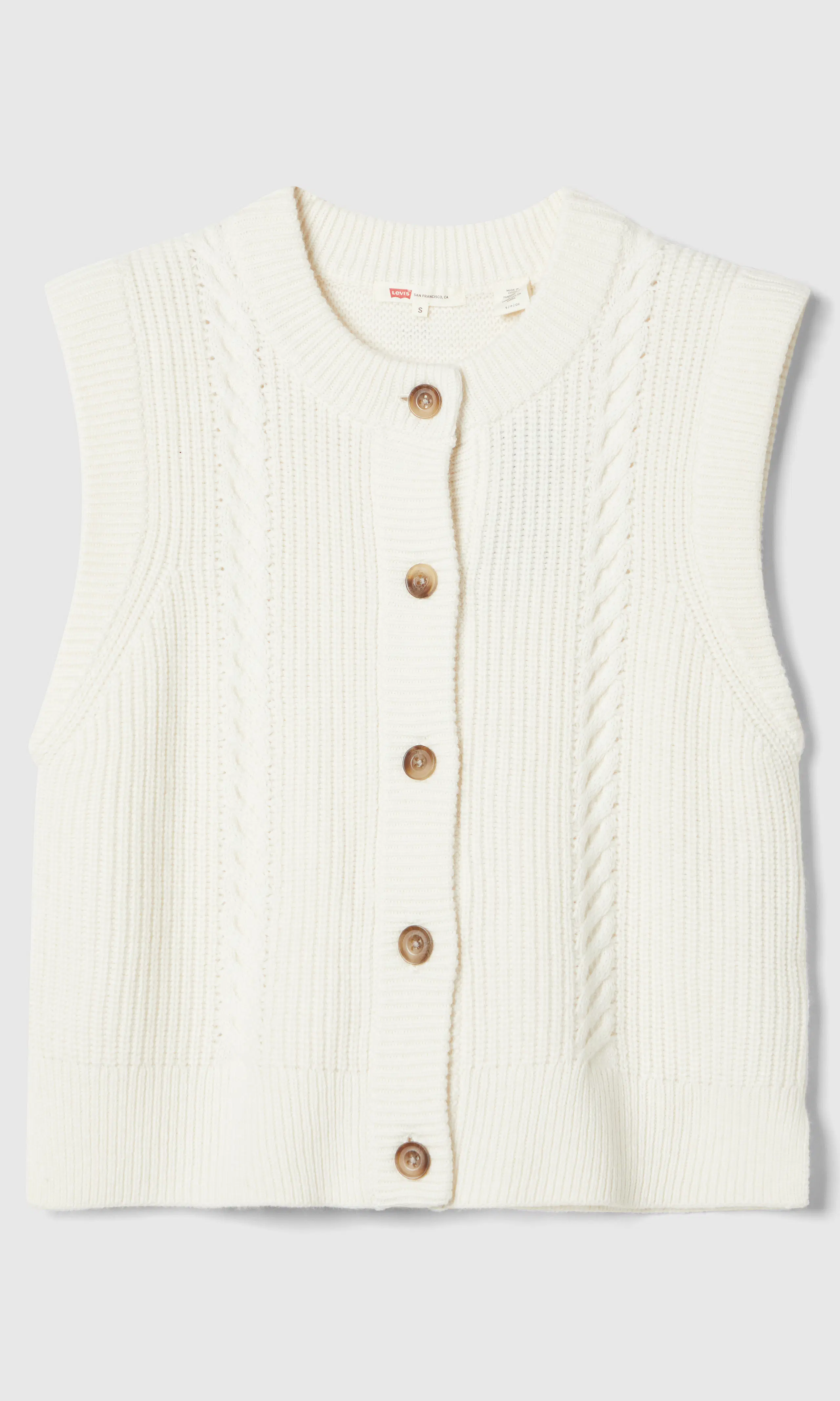 Ines Cable Sweater Hvit Vest. Front. Flat.