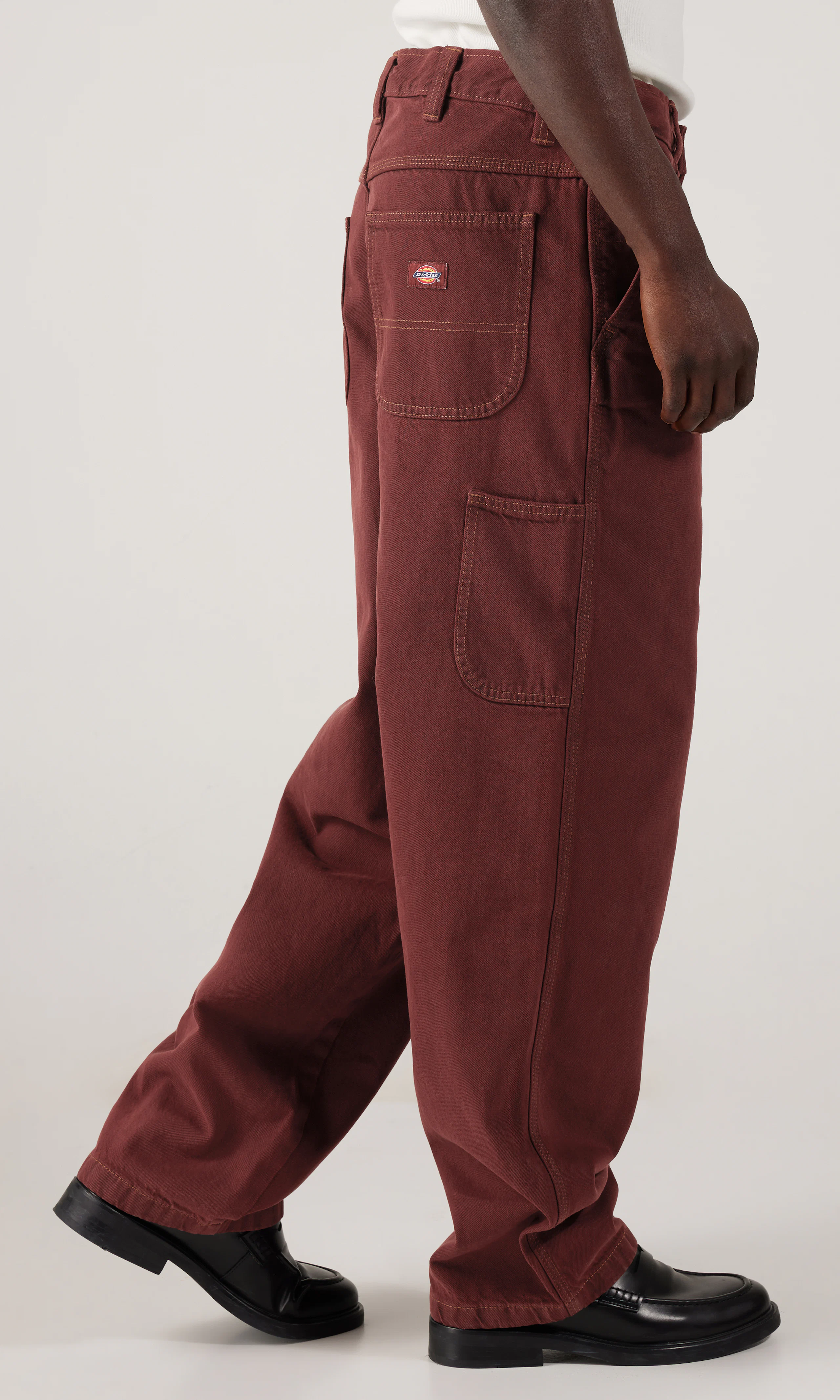 Madison Burgundy Denim Jeans. Front 2. Model.