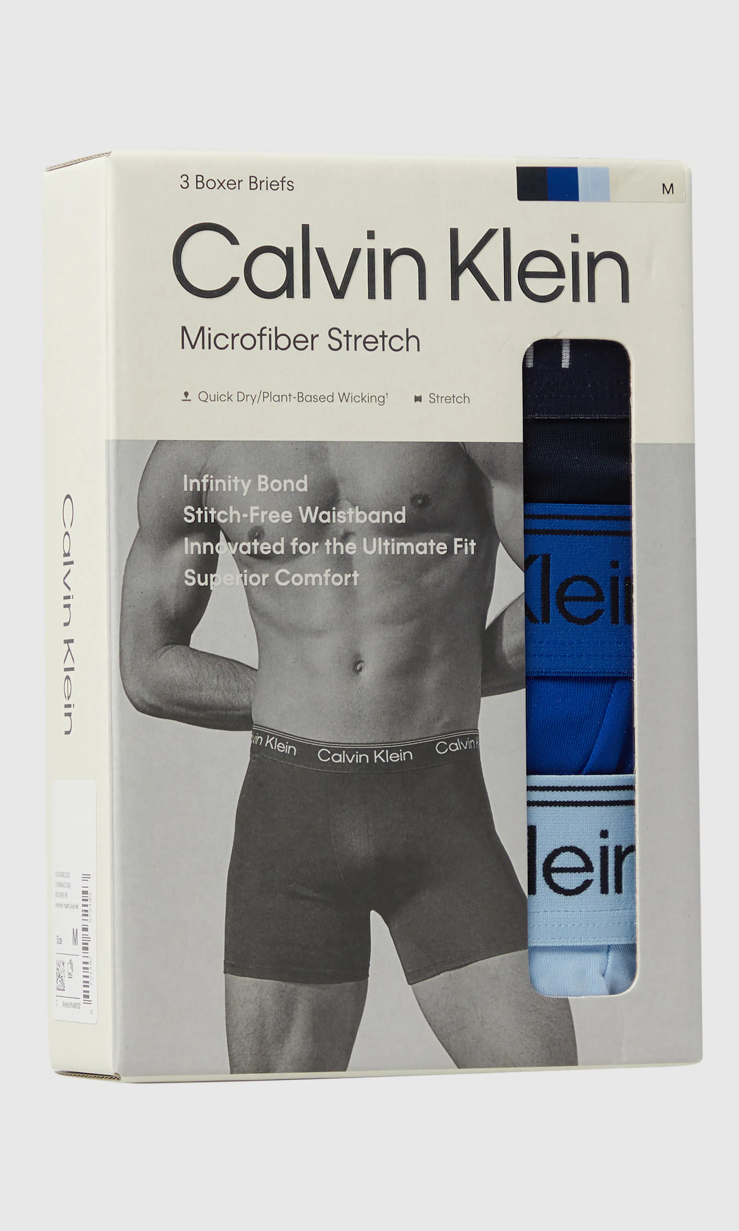 3-Pack Microfiber Stretch Blå Boxer Briefs. Detail 1. Flat.