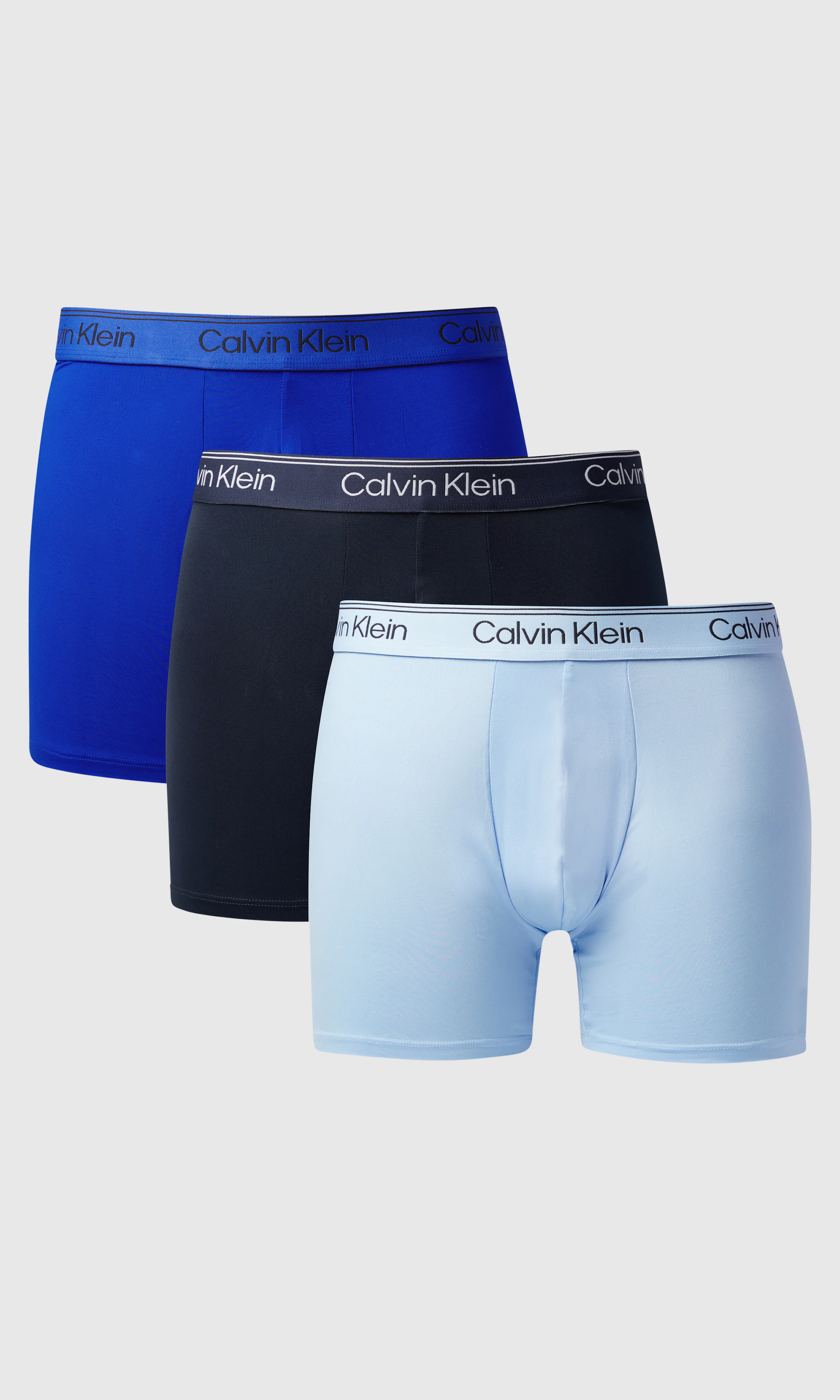 3-Pack Microfiber Stretch Blå Boxer Briefs. Front 2. Flat.