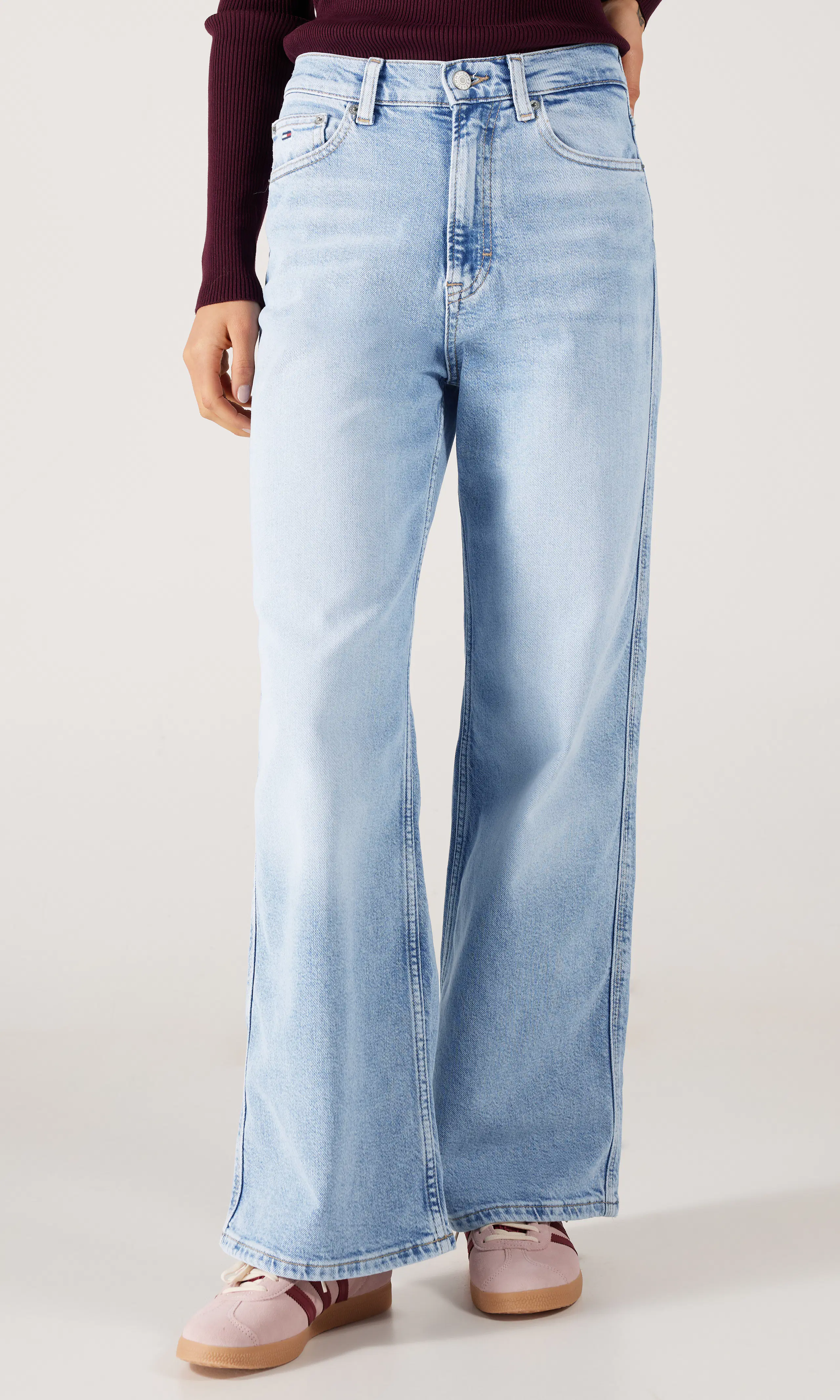 Claire High Rise Wide Jeans. Front. Model.