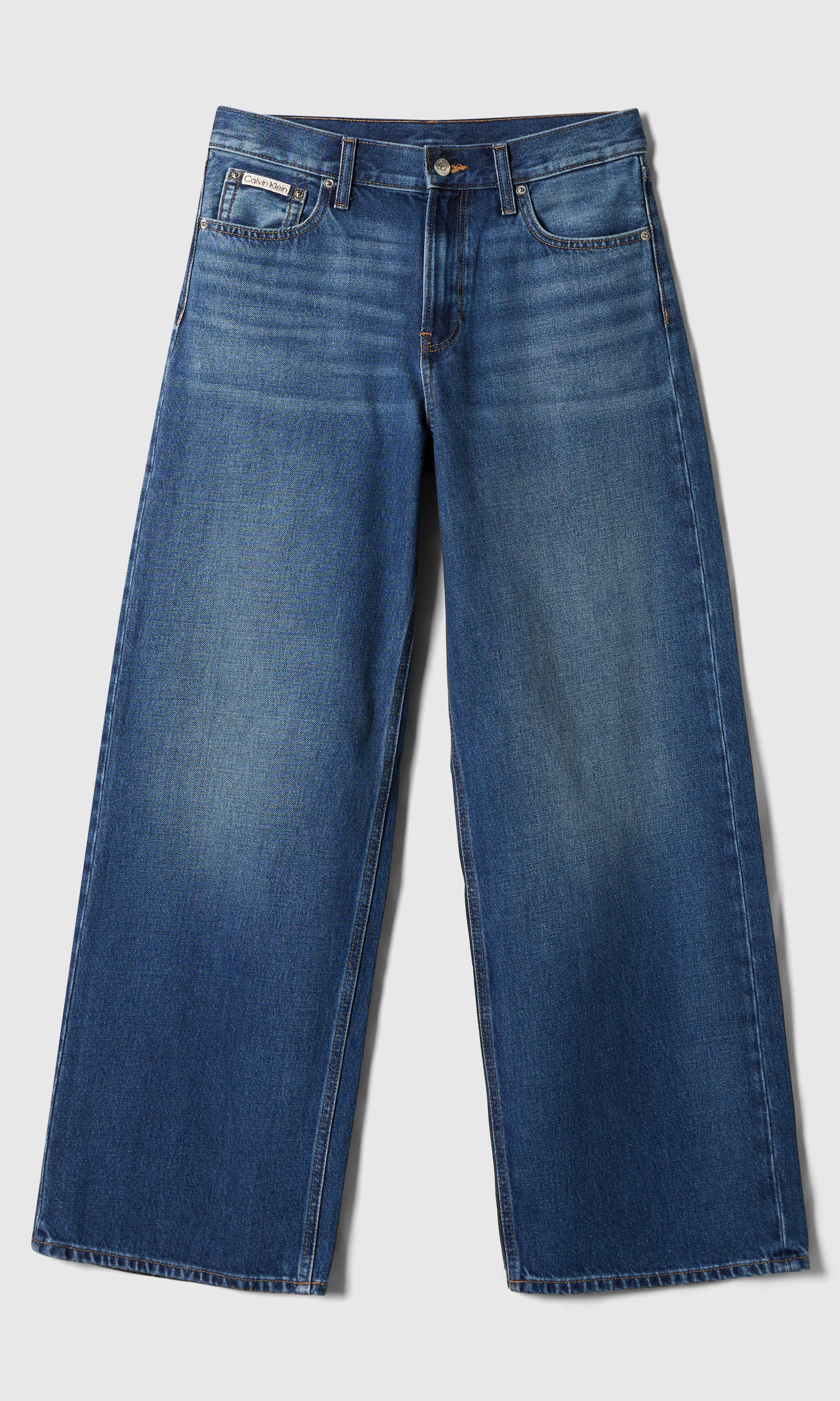 Low Rise Baggy Medium Blå Jeans. Front. Flat.