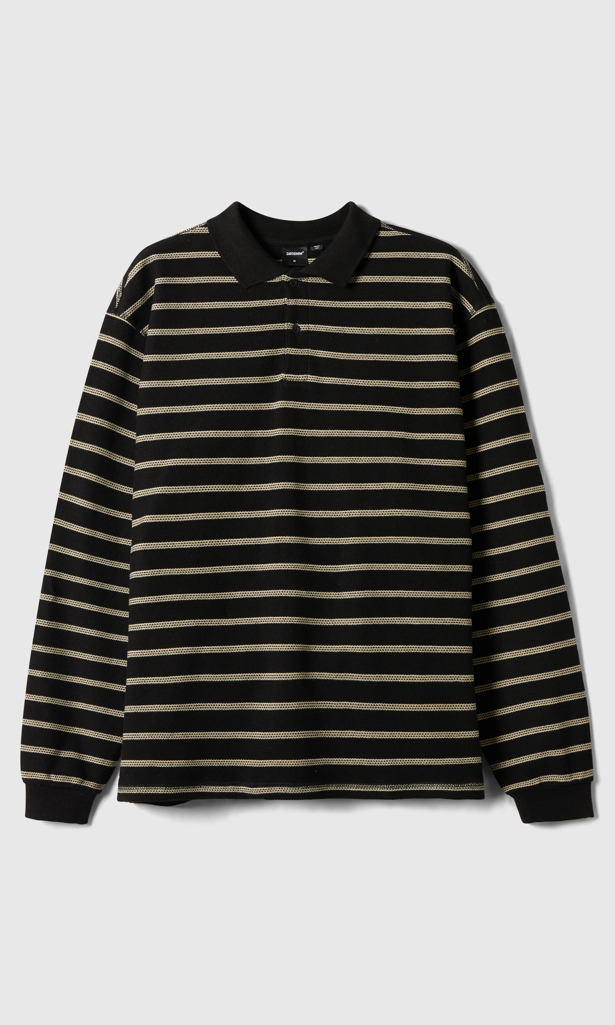 Reno Polo Svart Randig Long Sleeve. Front. Flat.