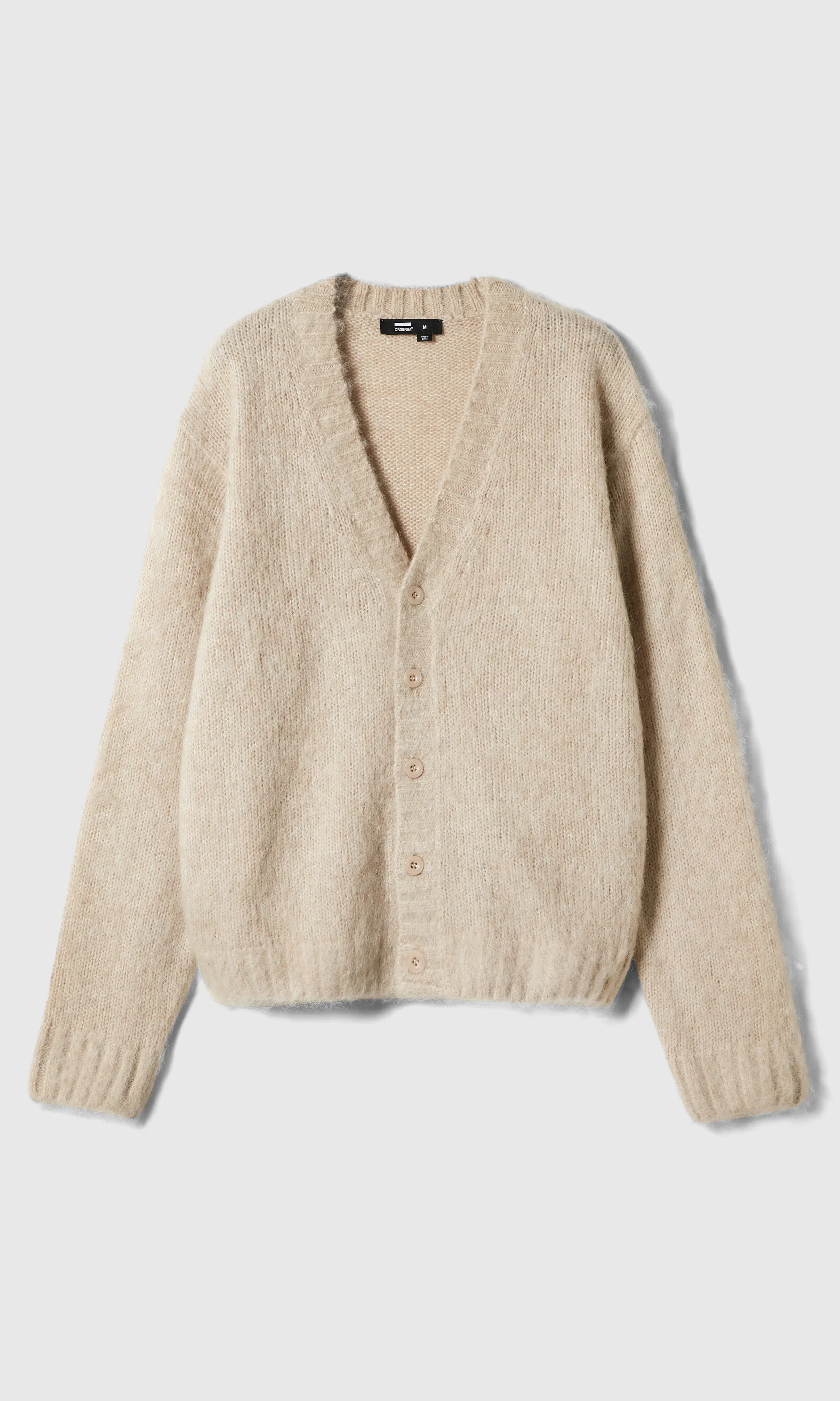 Tom Beige Cardigan. Front. Flat.
