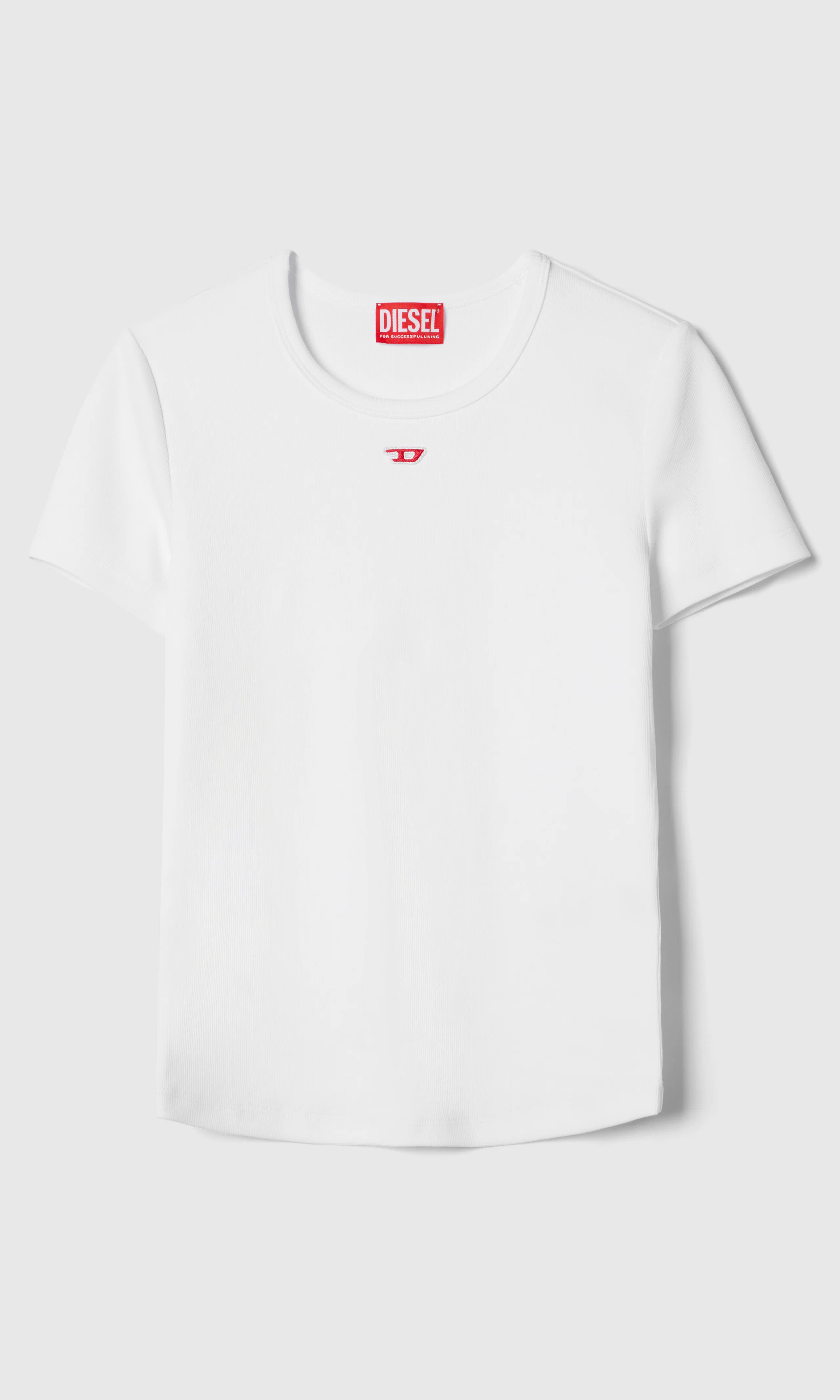 T-Ele-Long-D Hvit T-Skjorte. Front. Flat.