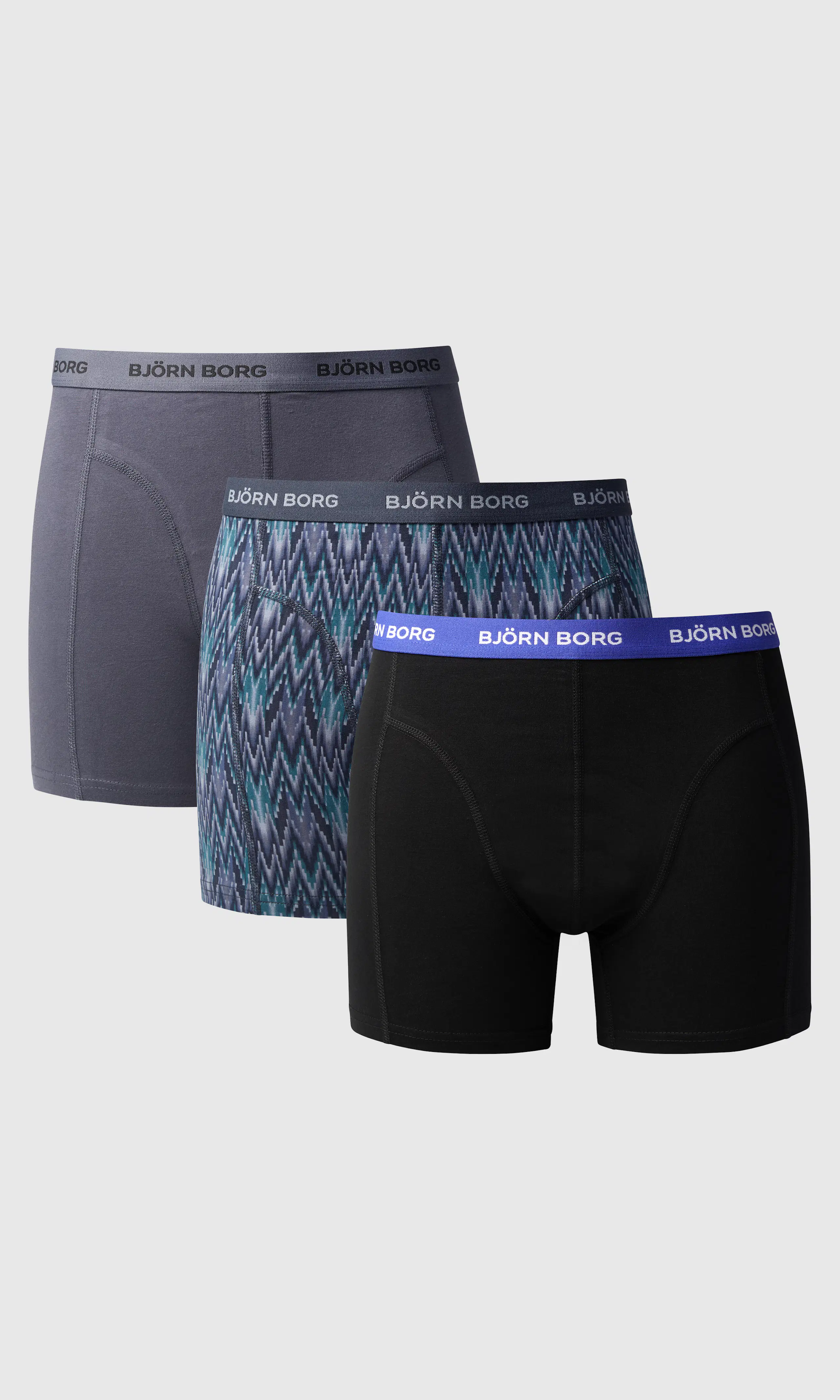 3-Pack Cotton Stretch Blå Boxer. Front. Flat.