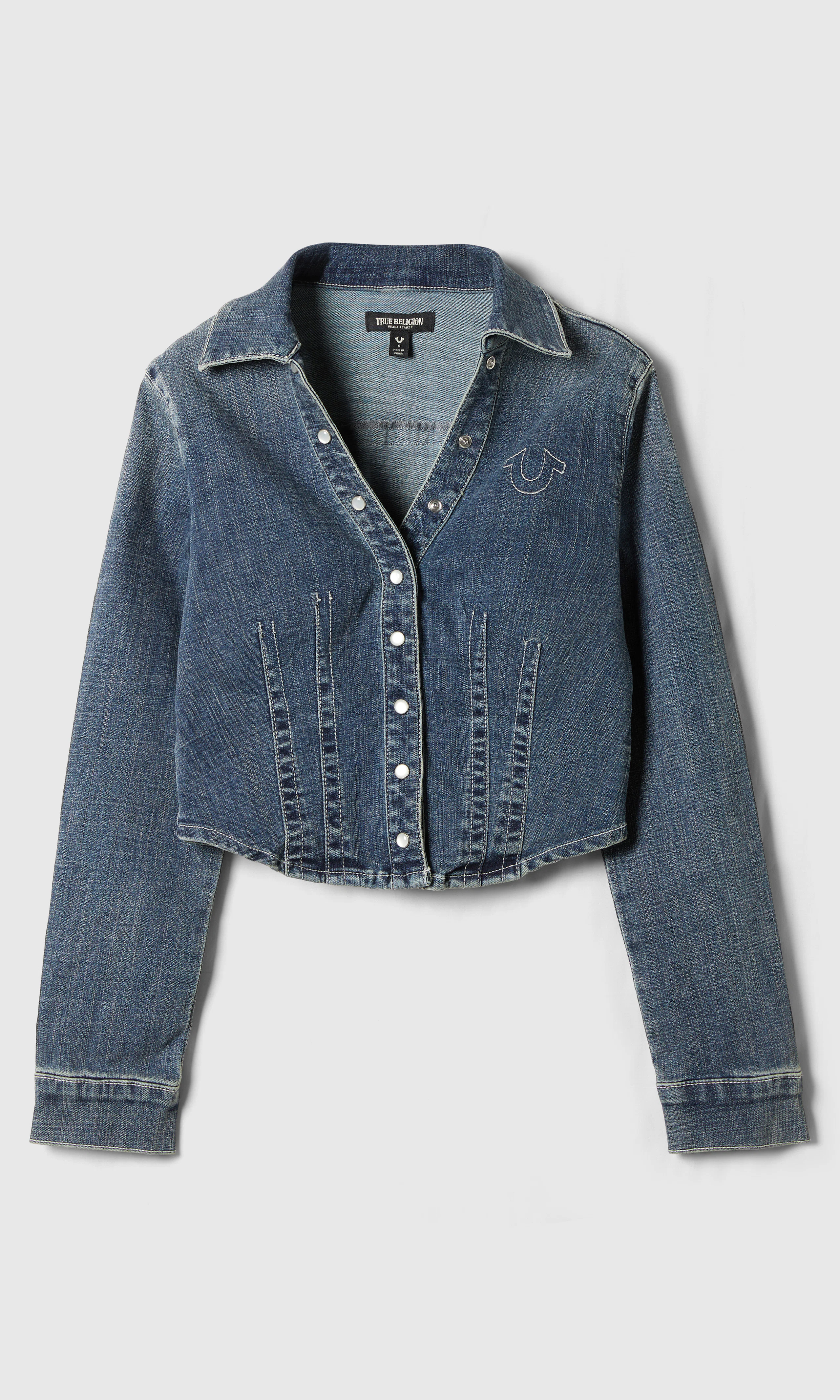 Denim Fitted Mørk Blå Skjorte. Front. Flat.